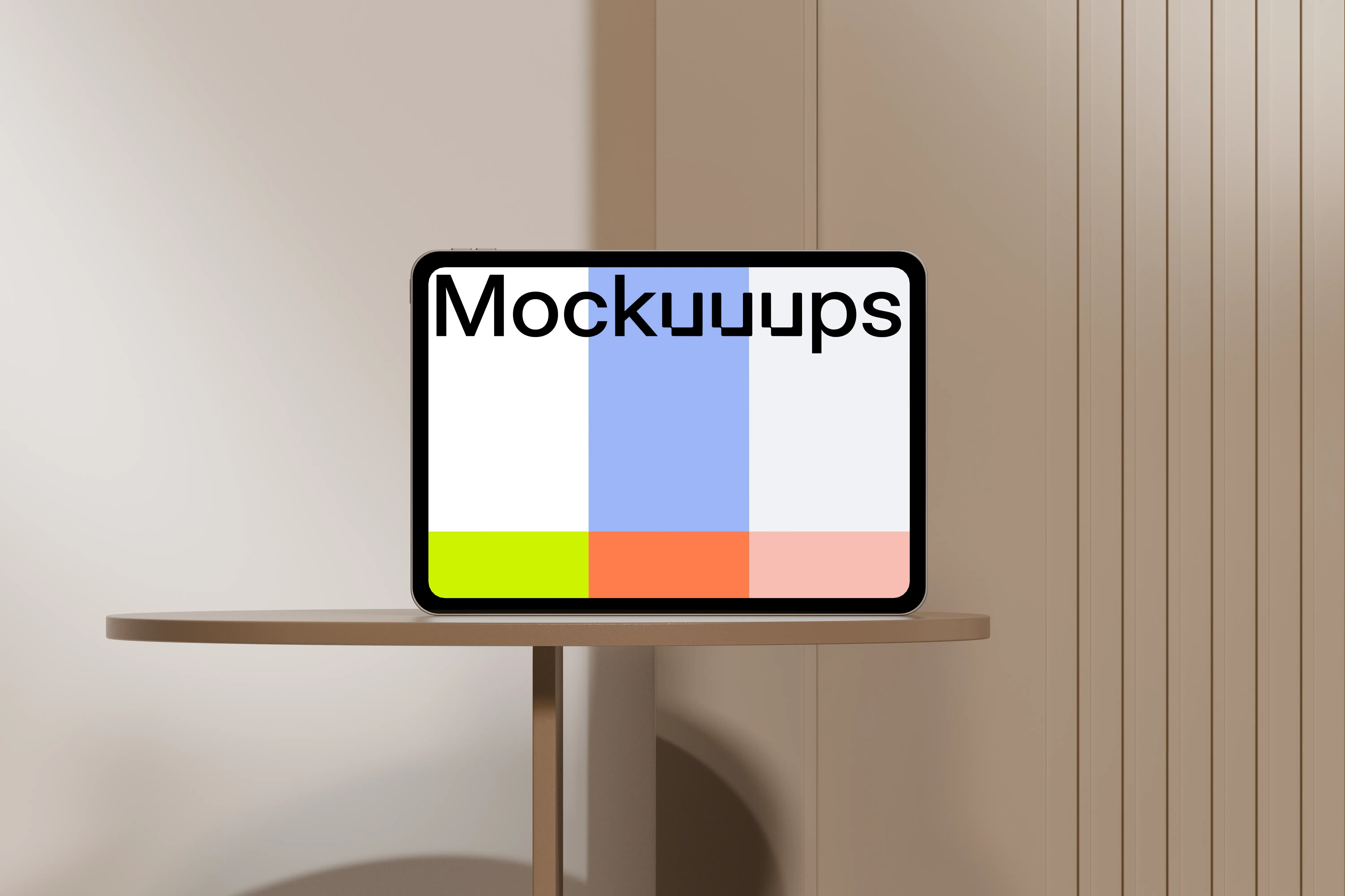 Landscape iPad Pro mockup on a neutral round table