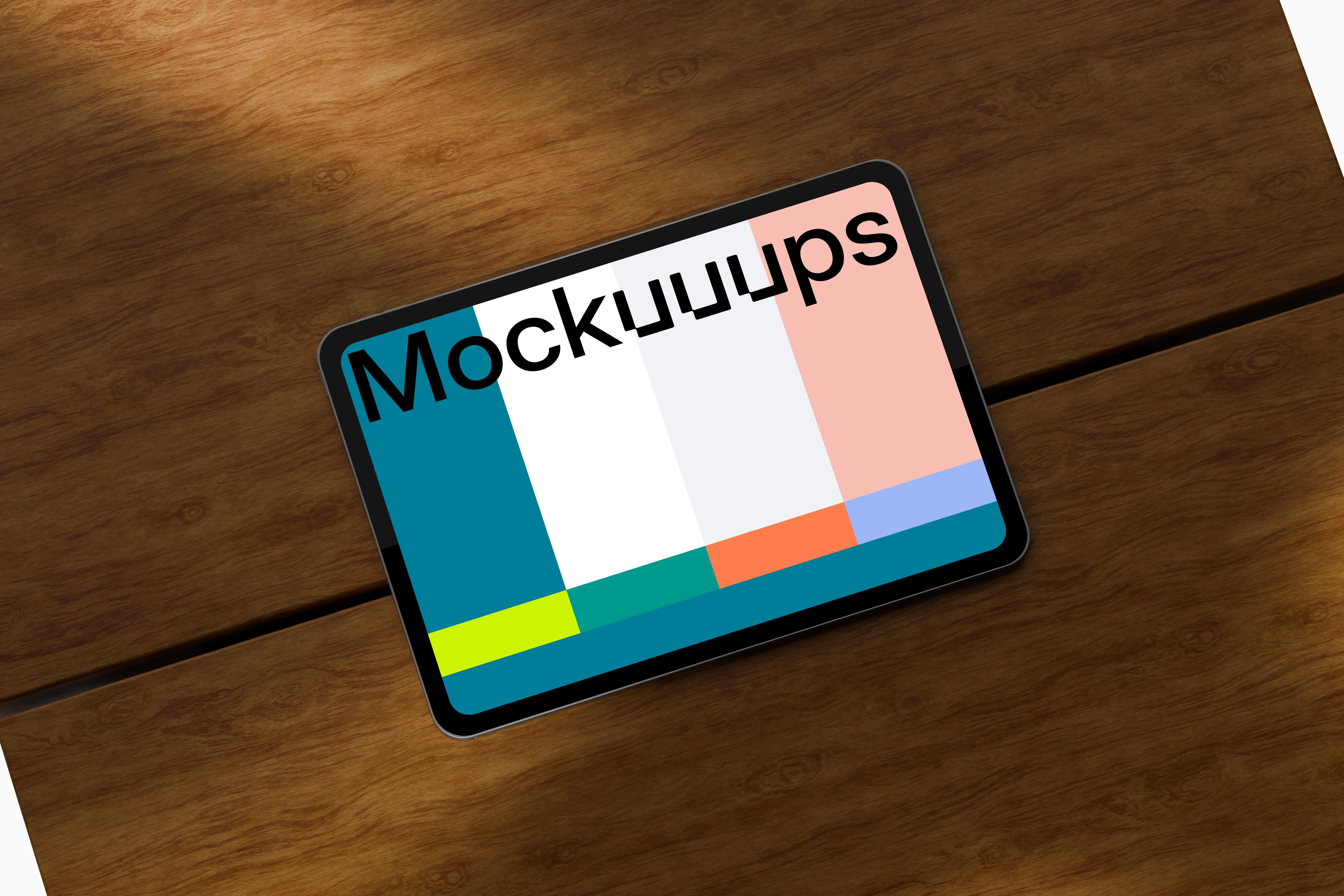 Landscape iPad Pro mockup on a wooden table