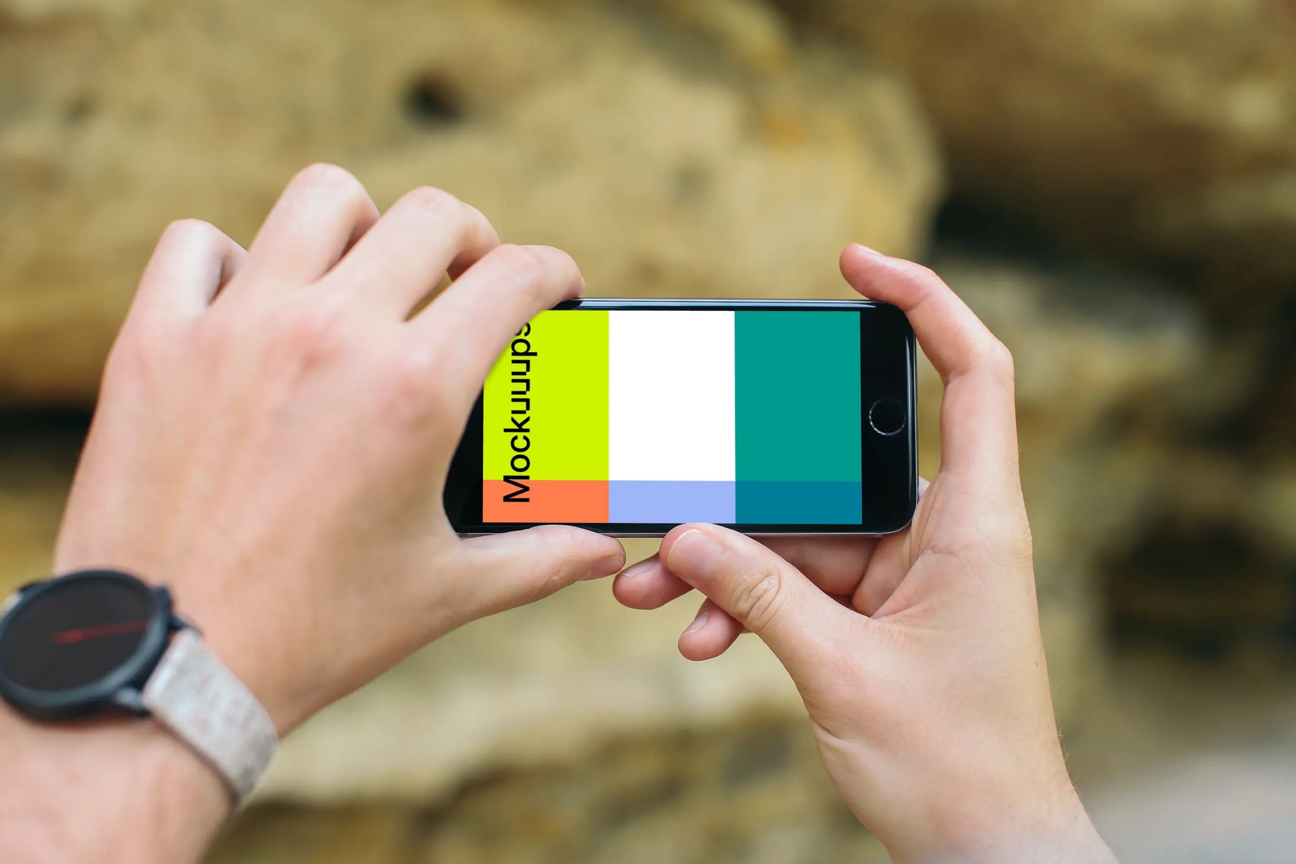 Landscape iPhone 6 mockup in mountains