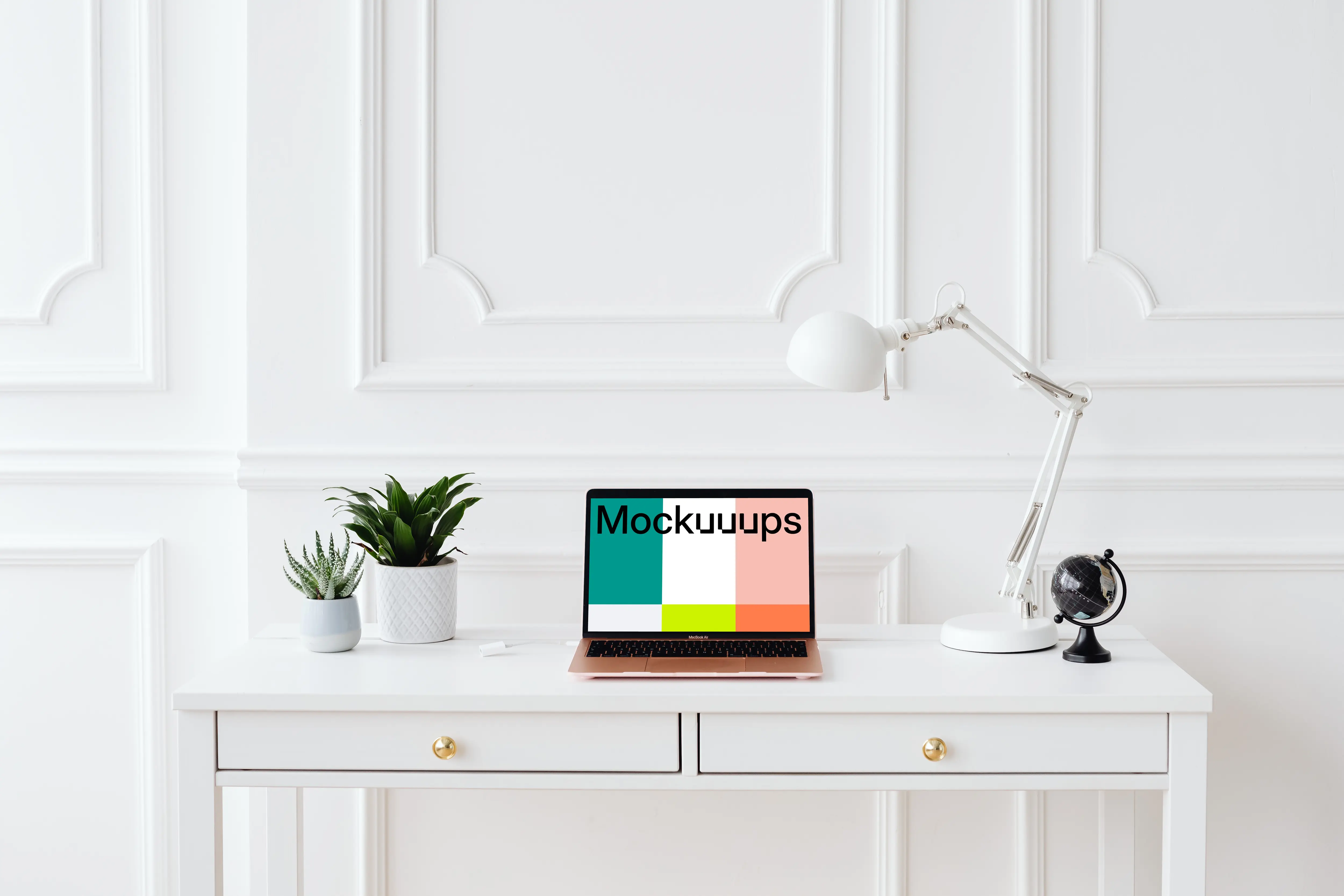 Laptop mockup on a table with a white background