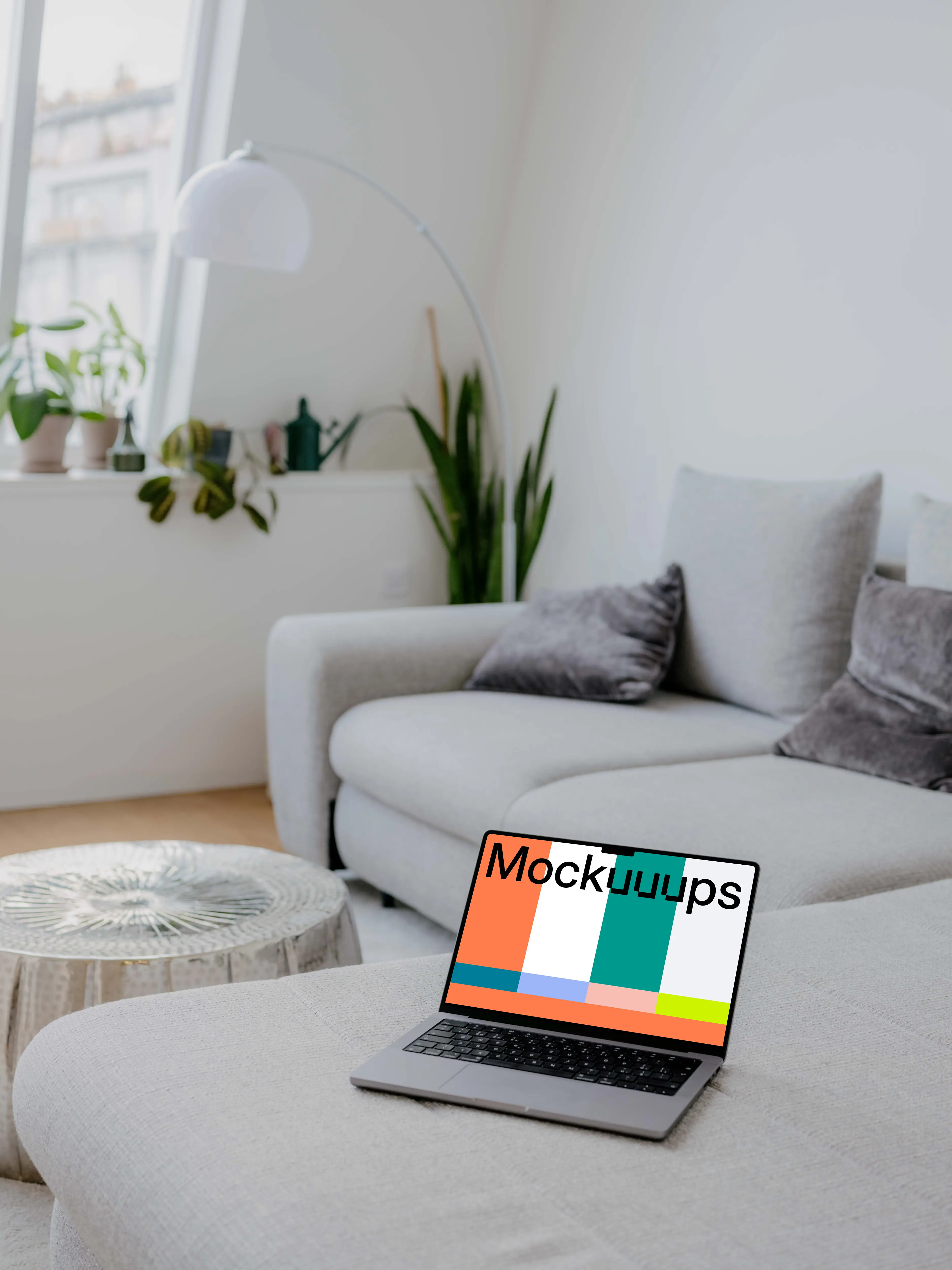 Laptop mockup on the sofa