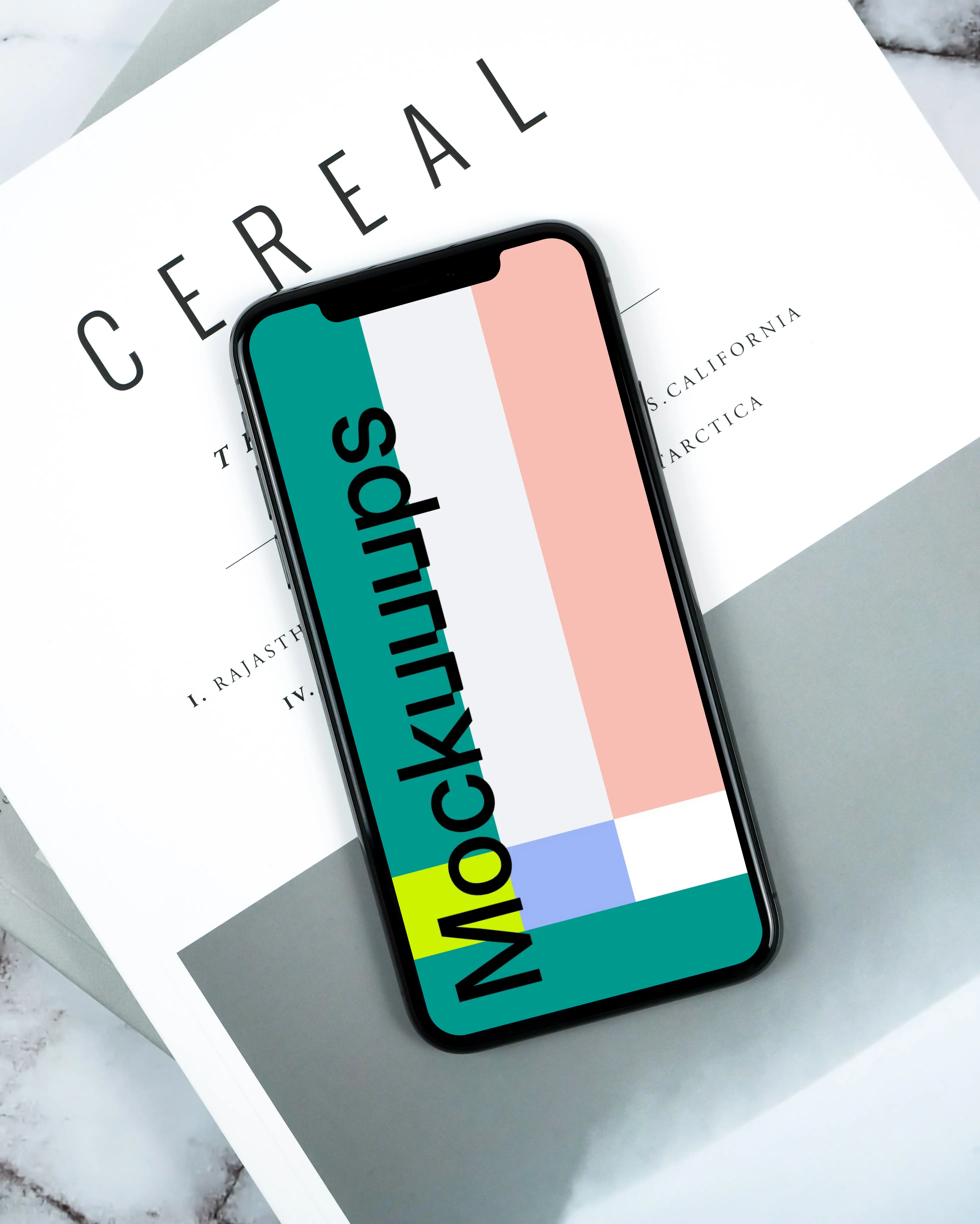 Light scene with iPhone XS mockup and magazine