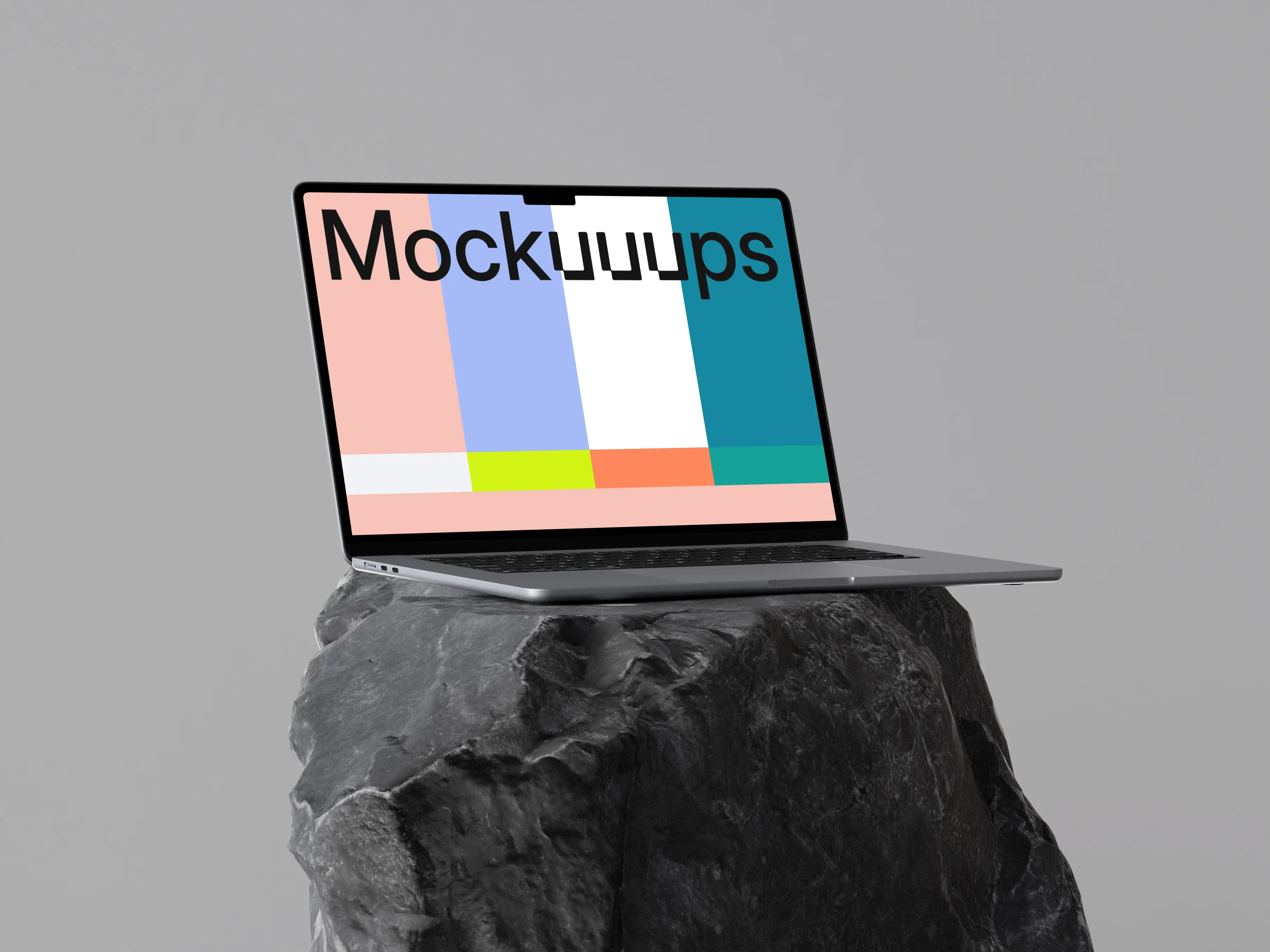 MacBook Air 15-inch mockup on a stone pedestal