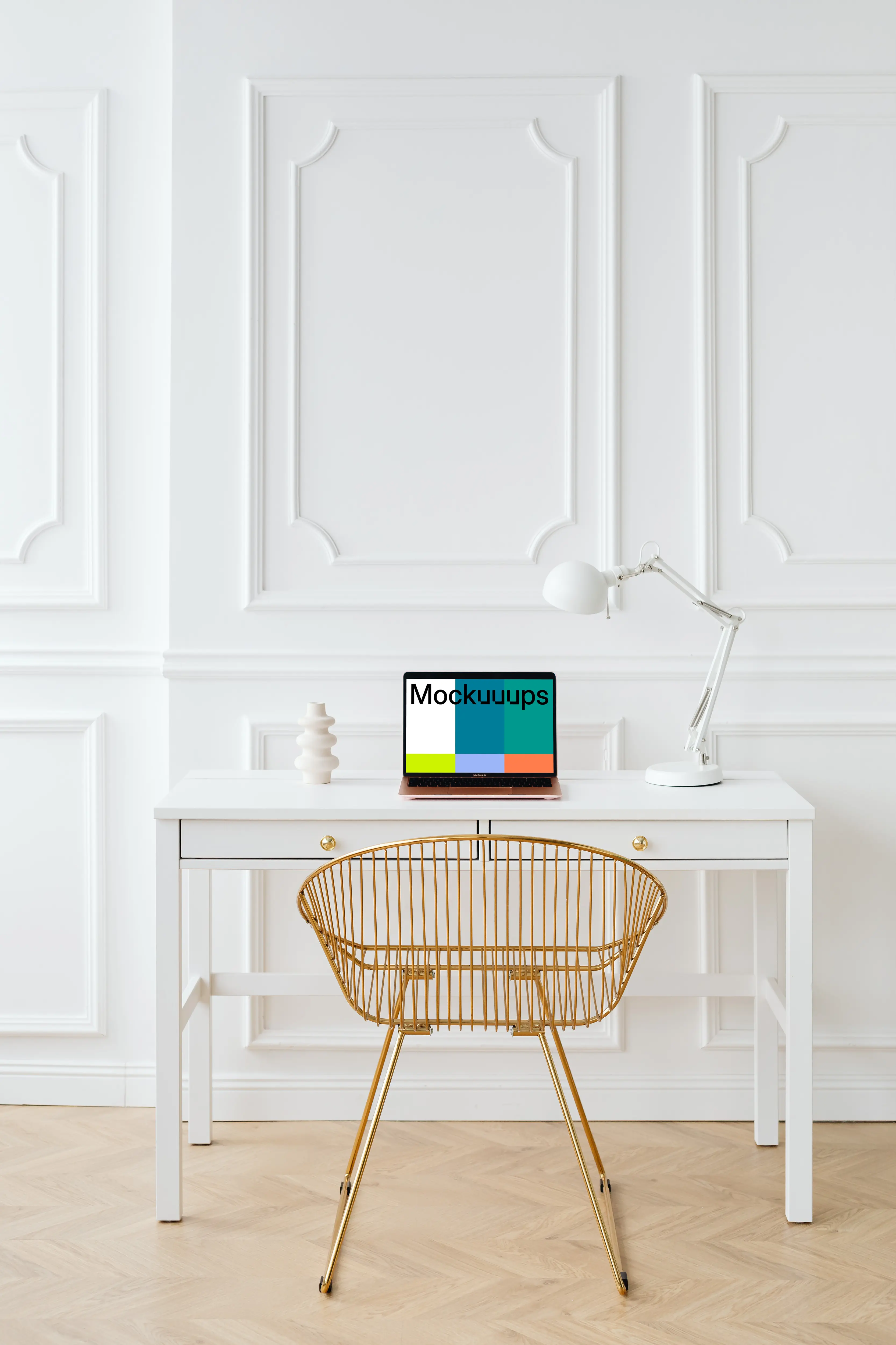 MacBook Air mockup on a white desk