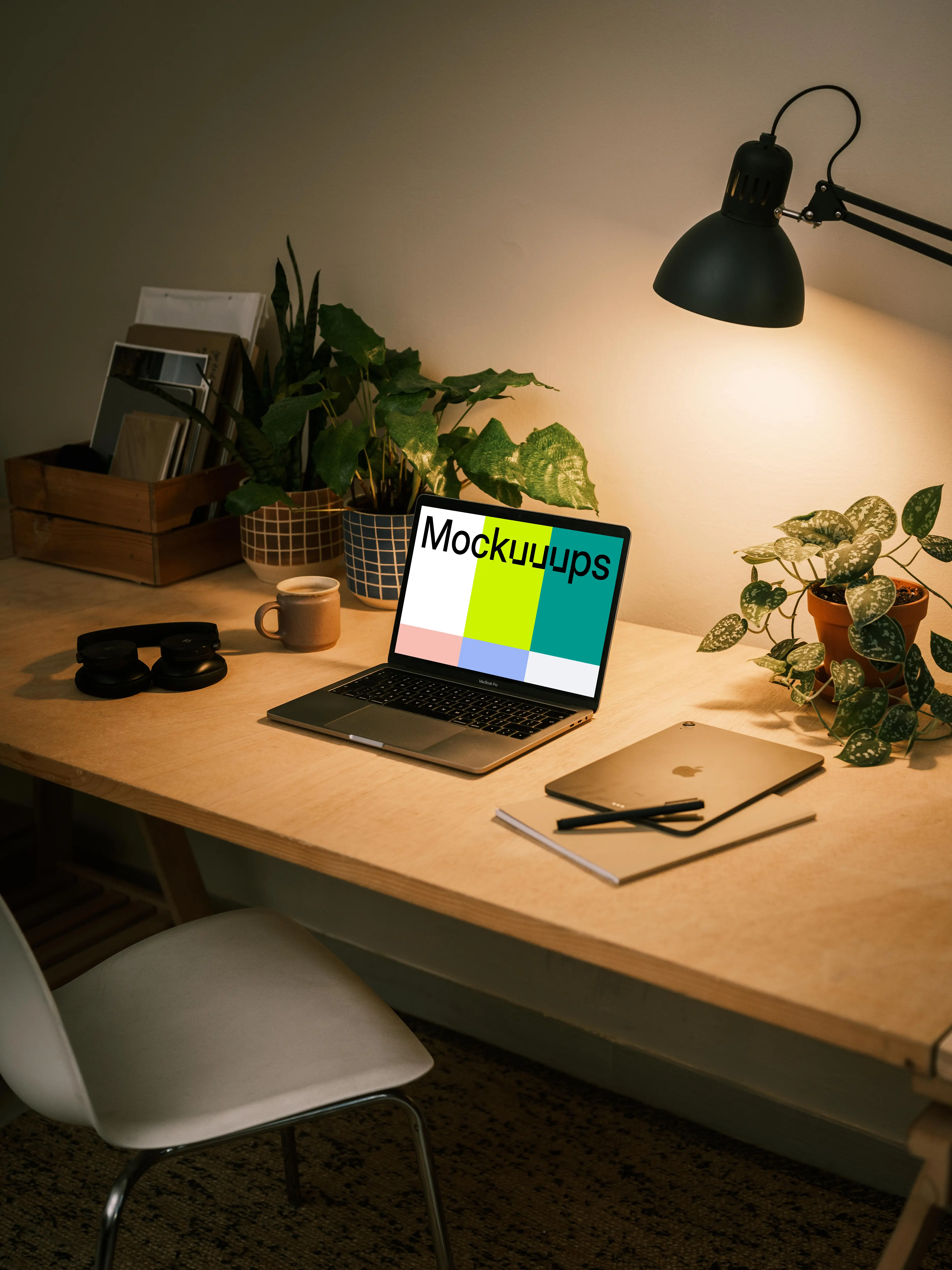 MacBook Pro on table with a pen and an iPad Air at the side