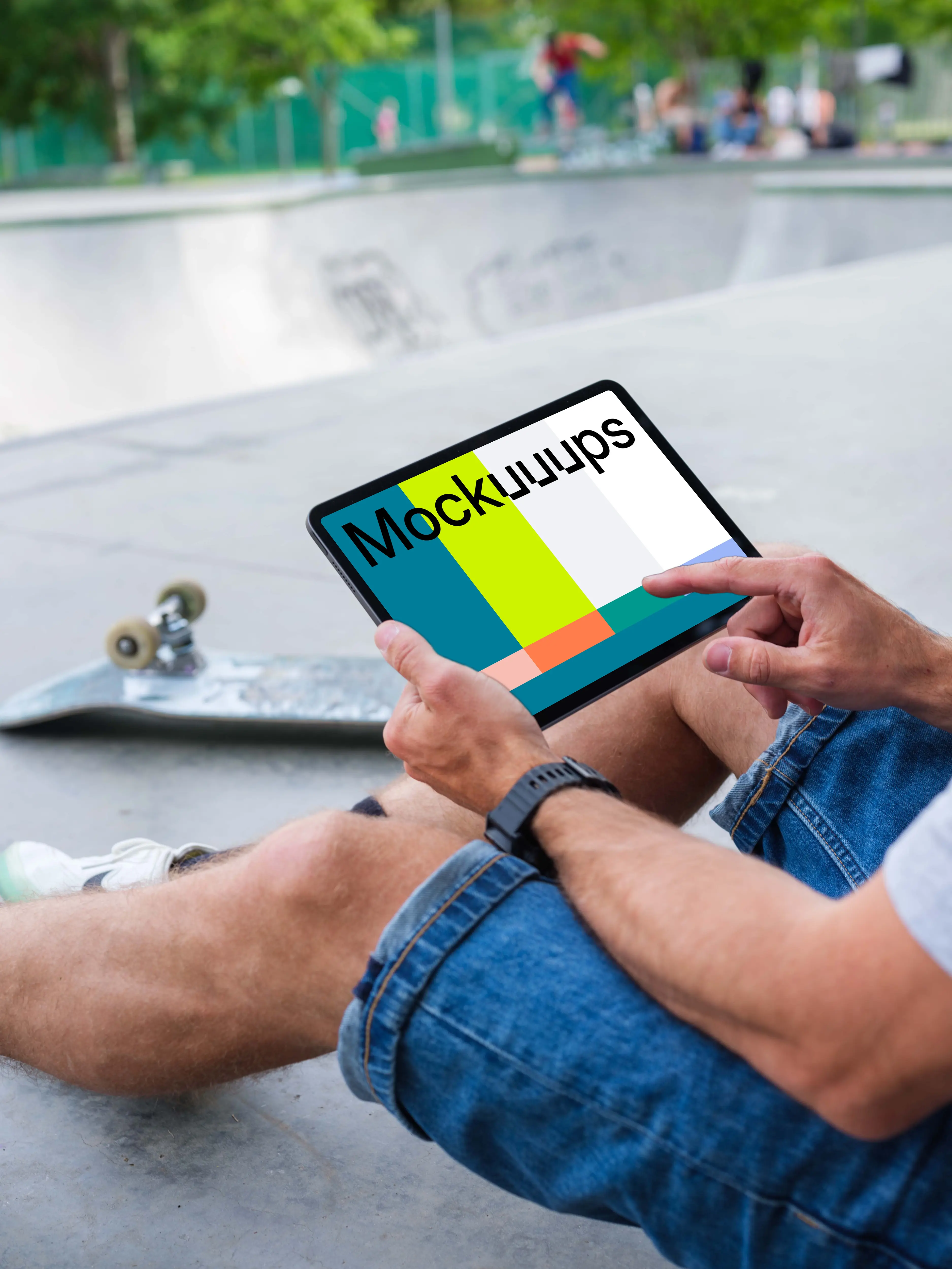 Male hand pointing on the iPad Air mockup