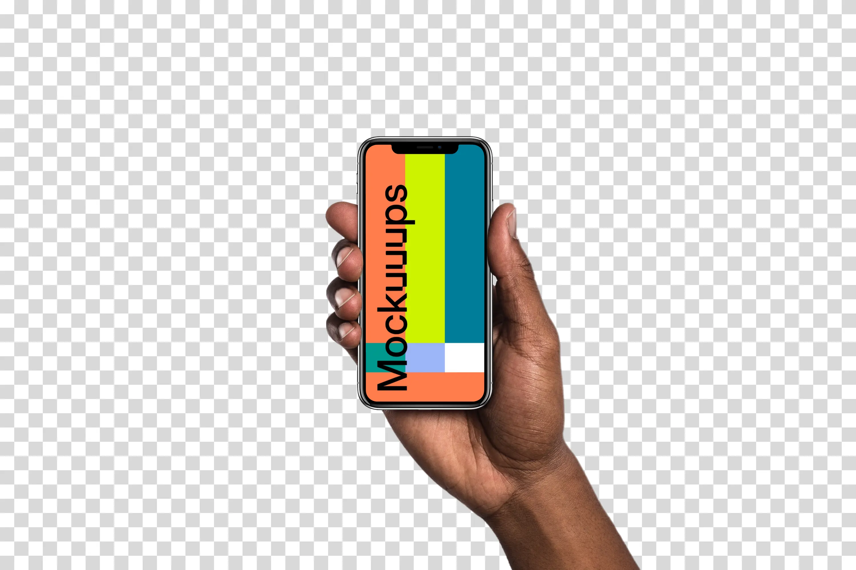 Man hand holding iPhone X mockup (Black skin)