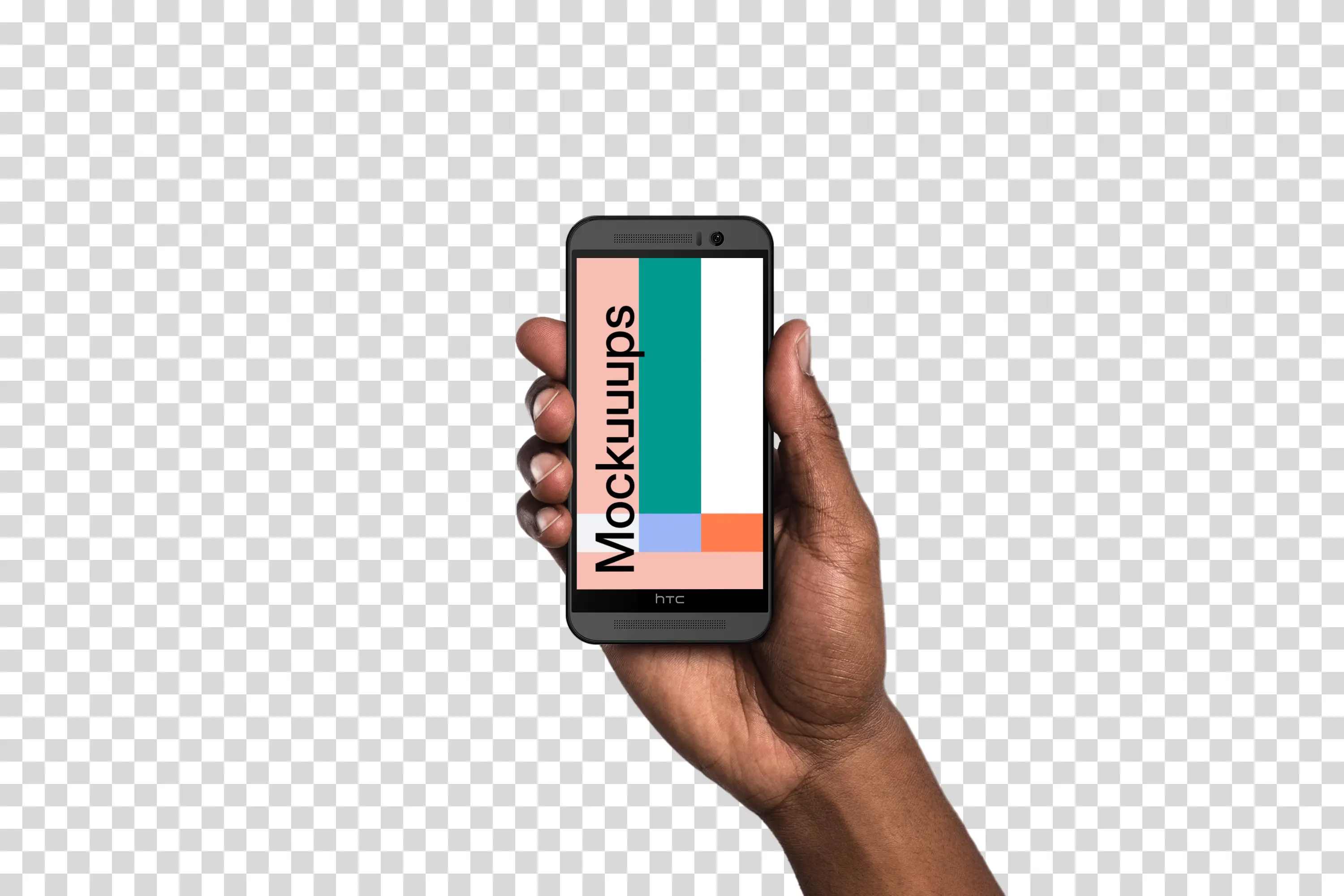 Man holding HTC One mockup (Black skin)