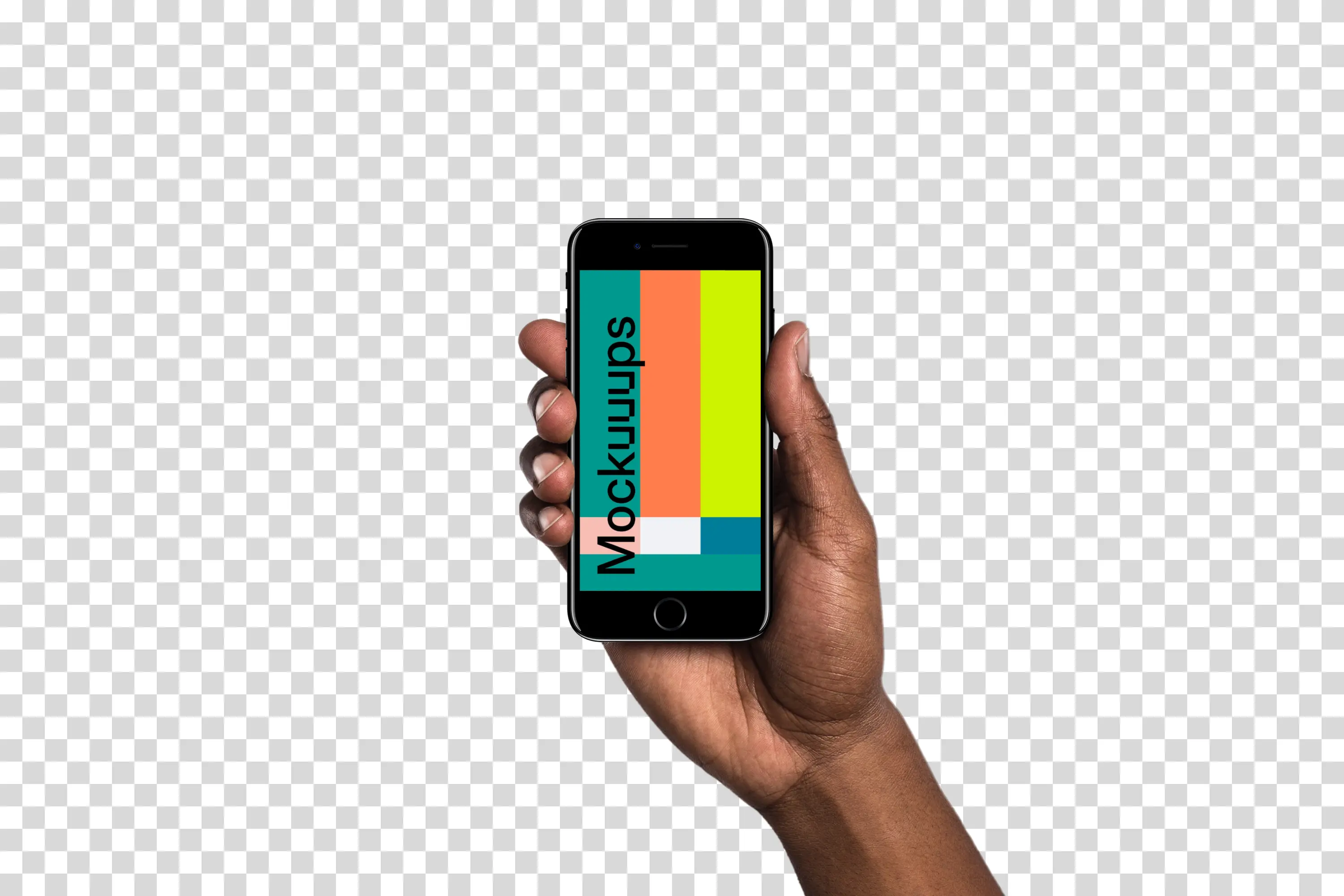 Man holding iPhone 7 Jet Black mockup (Black skin)