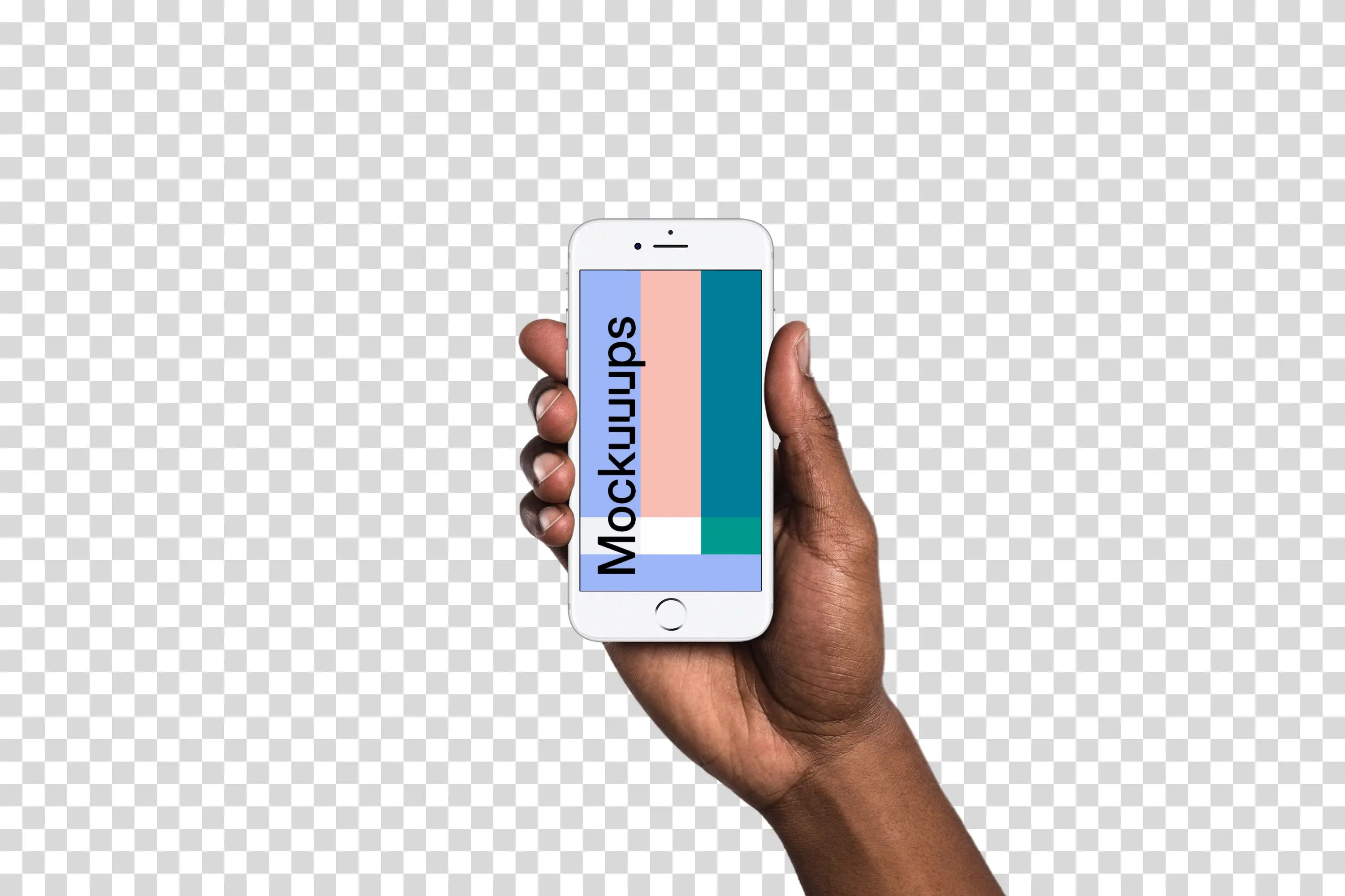 Man holding iPhone 7 Silver mockup (Black skin)