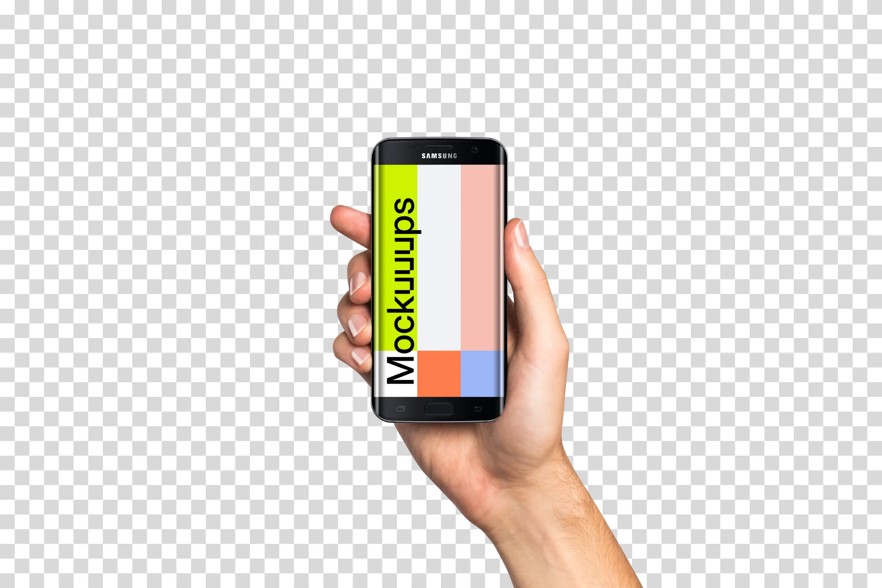 Man holding Samsung Galaxy S7 Black Mockup (White skin)