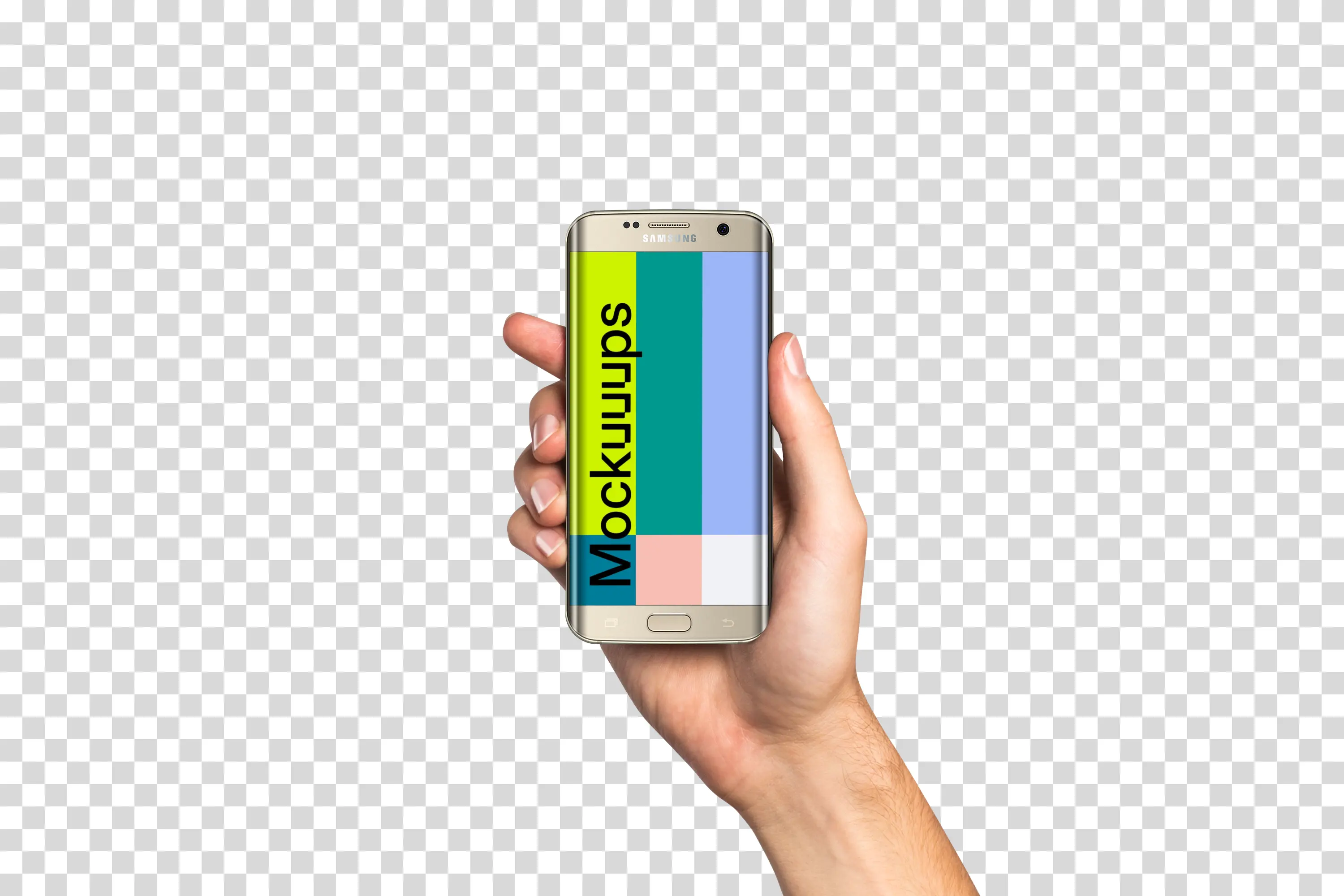 Man holding Samsung Galaxy S7 Gold Mockup (White skin)