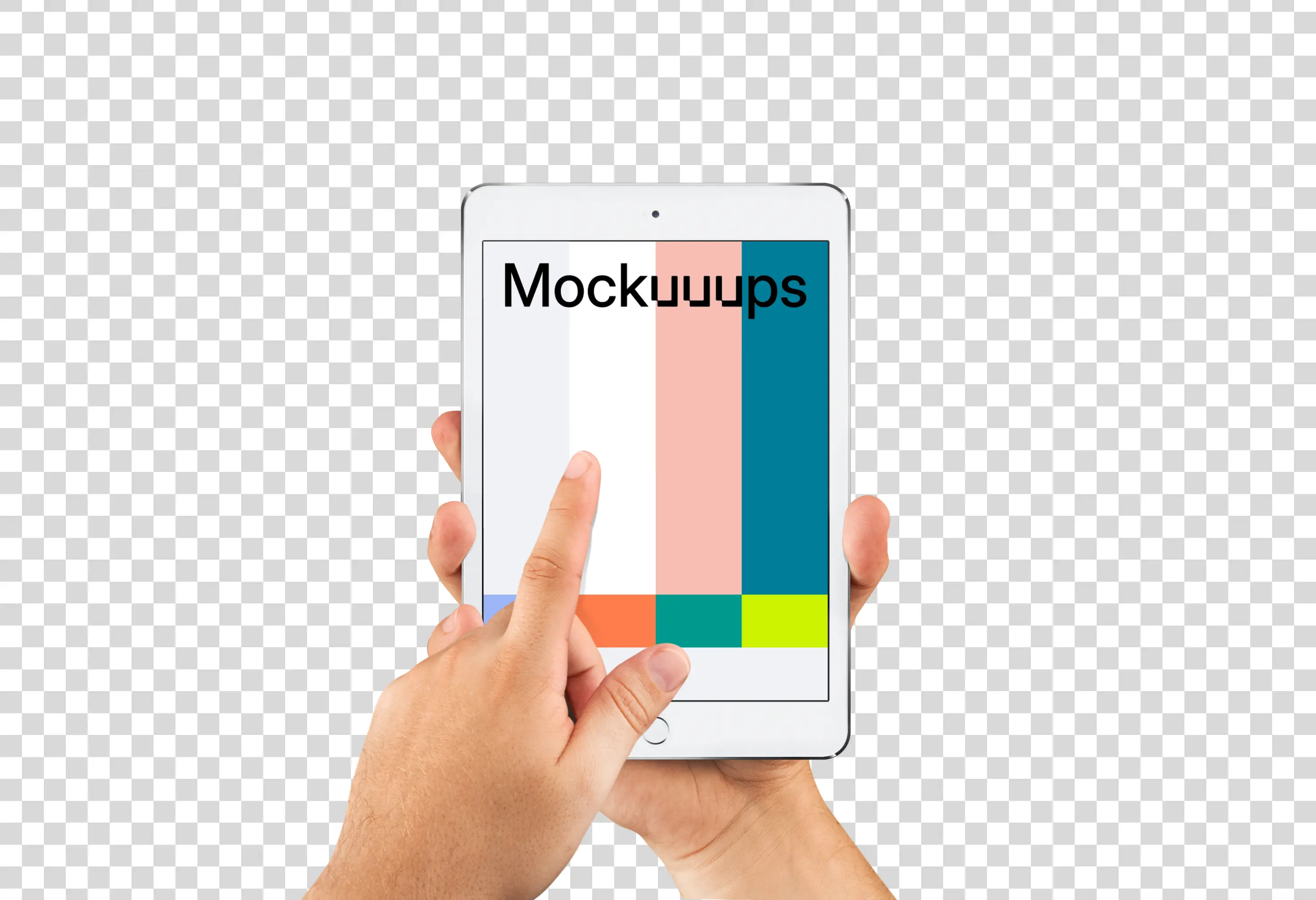 Man pointing on iPad mini Silver mockup