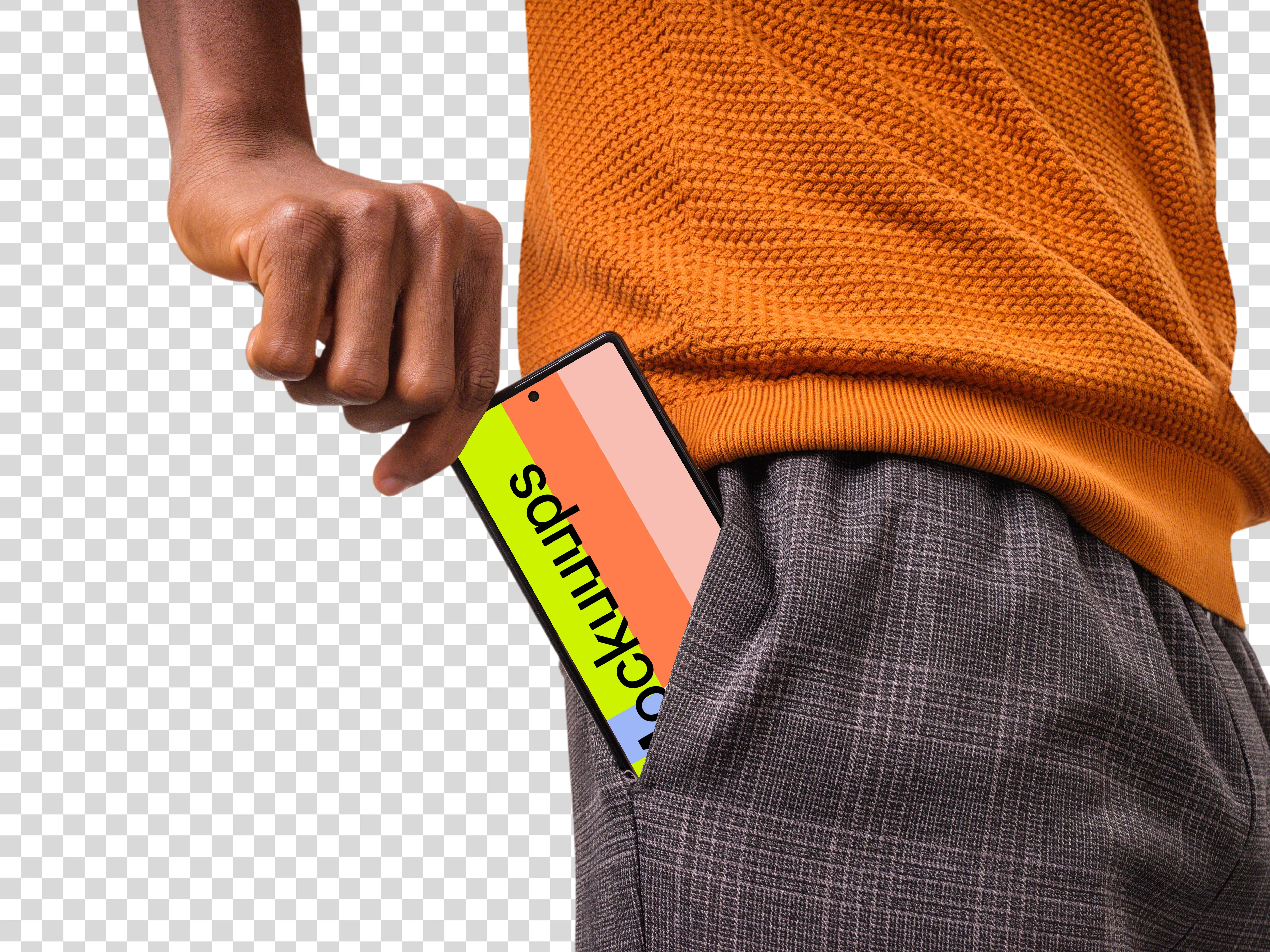 Man pulling out Google Pixel mockup from the pocket