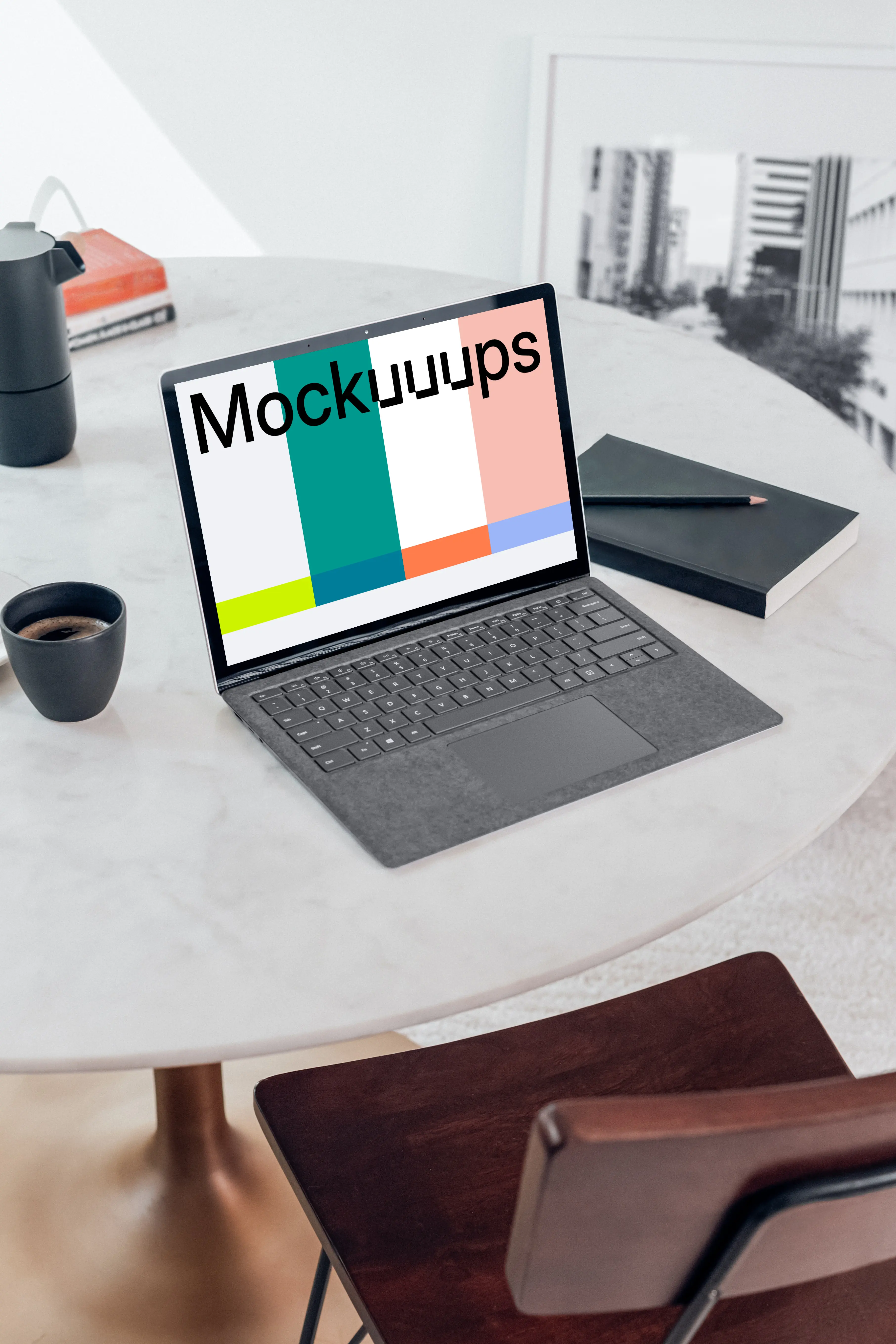 Microsoft Surface Laptop mockup on the white table