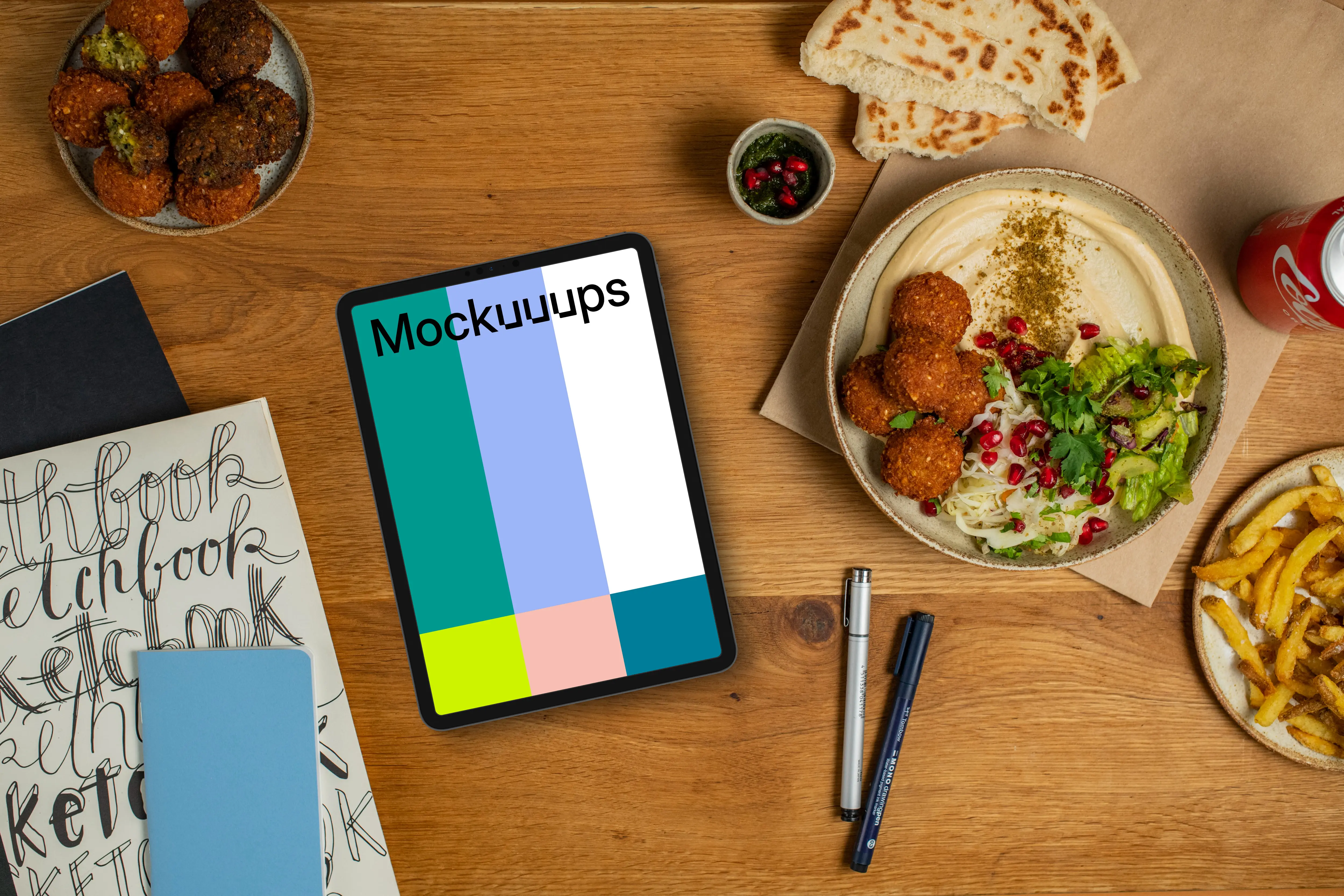 Middle Eastern food and tablet mockup