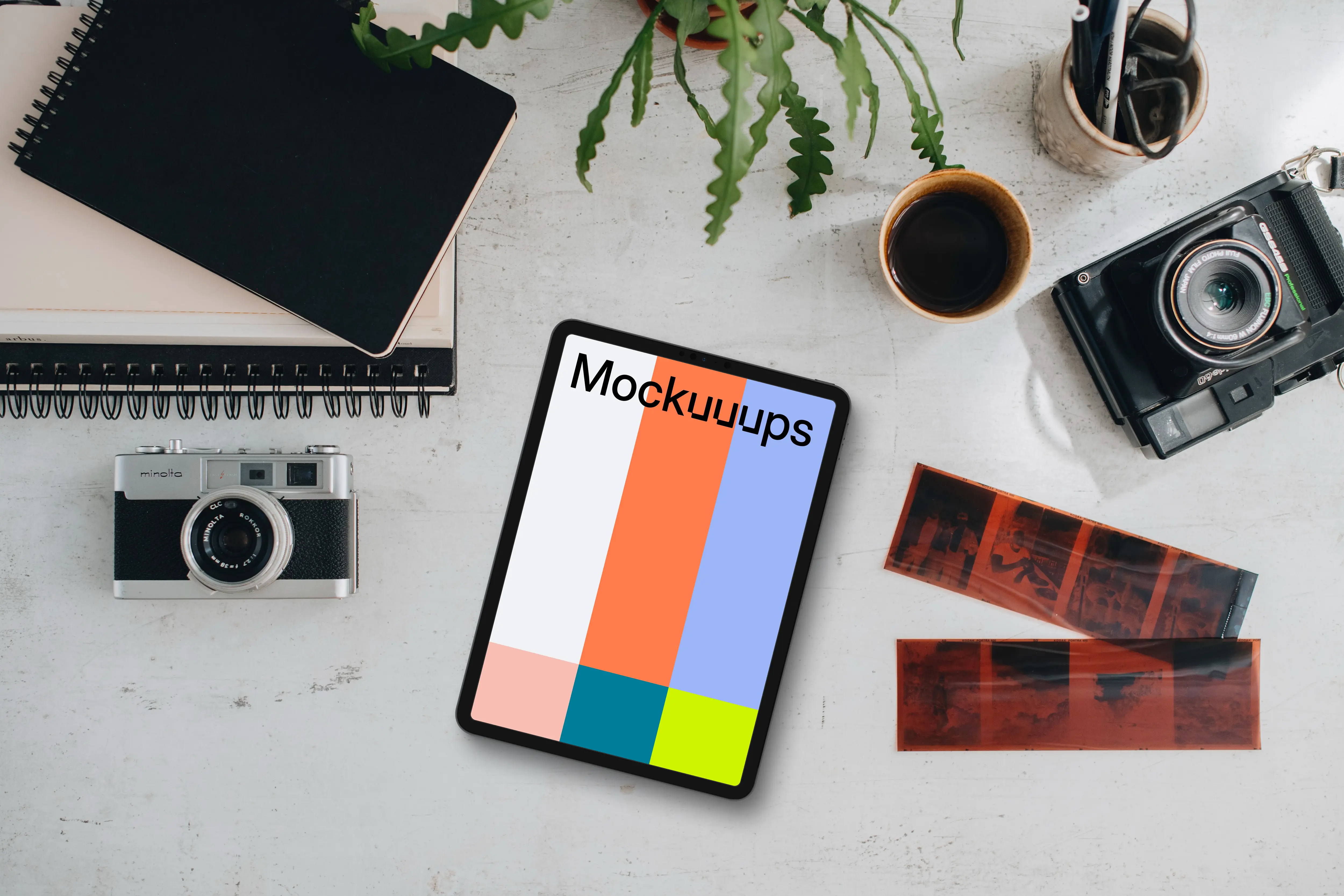 Mockup of tablet device placed on the office desk