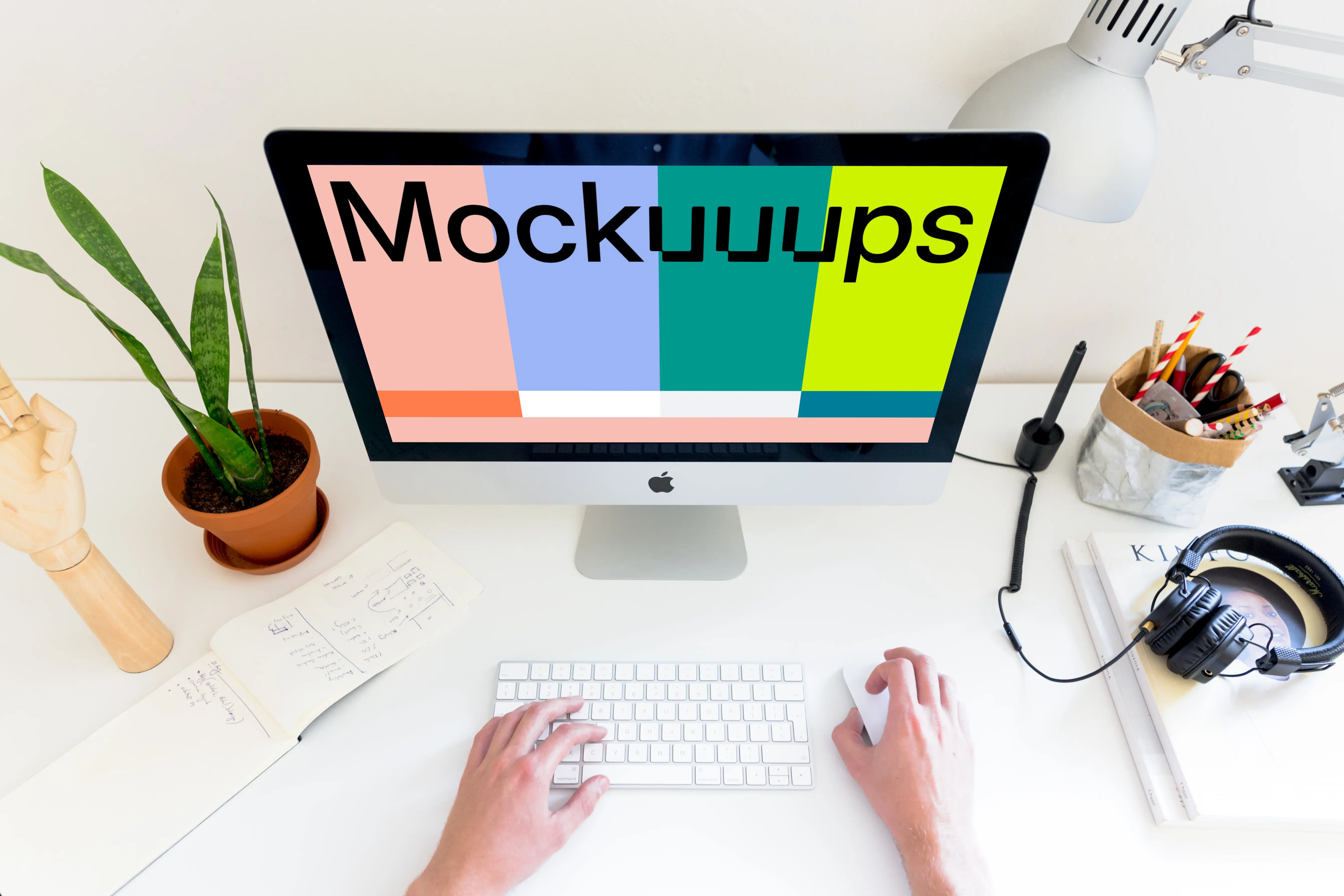 Perspective mockup view of workplace