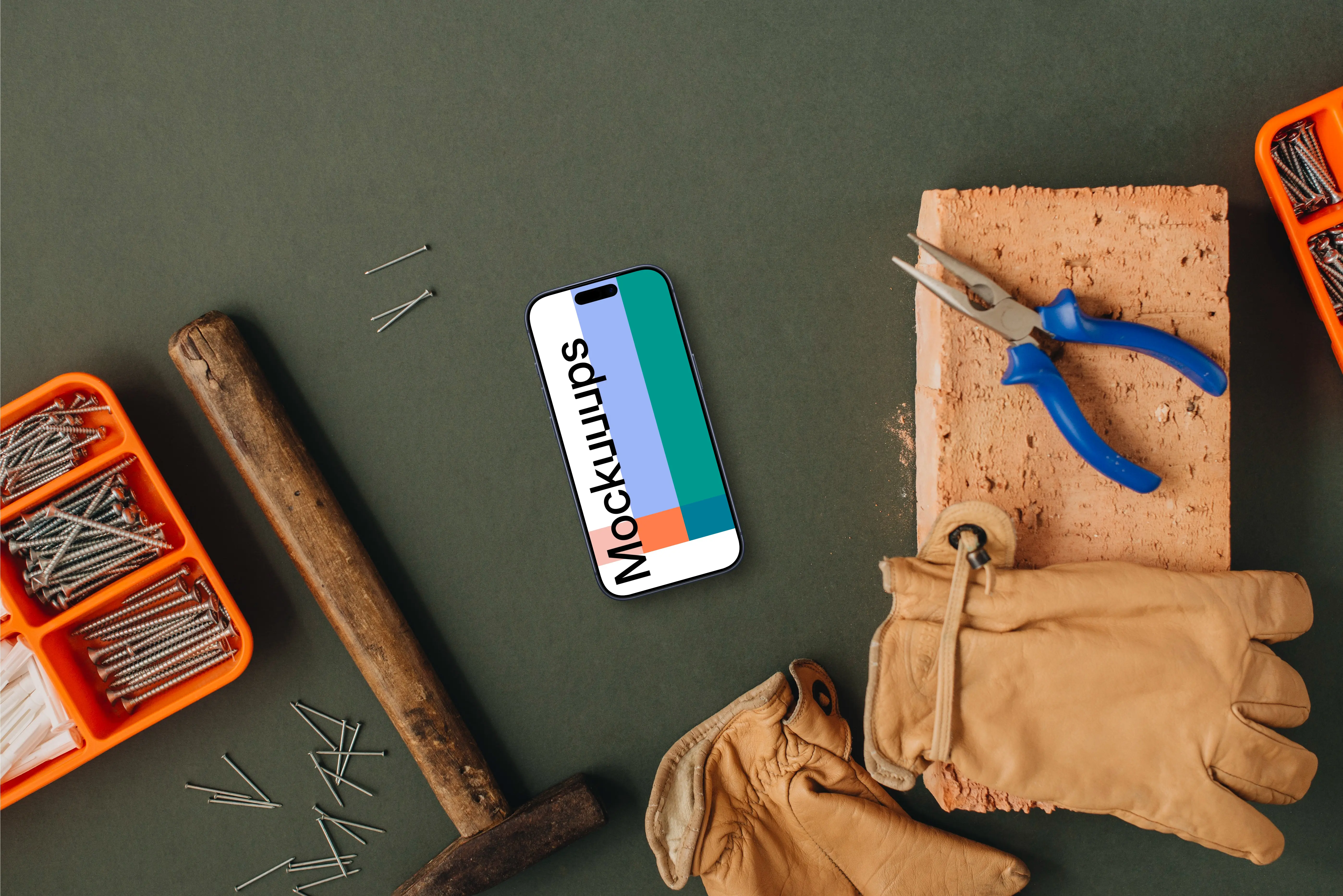 Phone mockup with essential workshop supplies