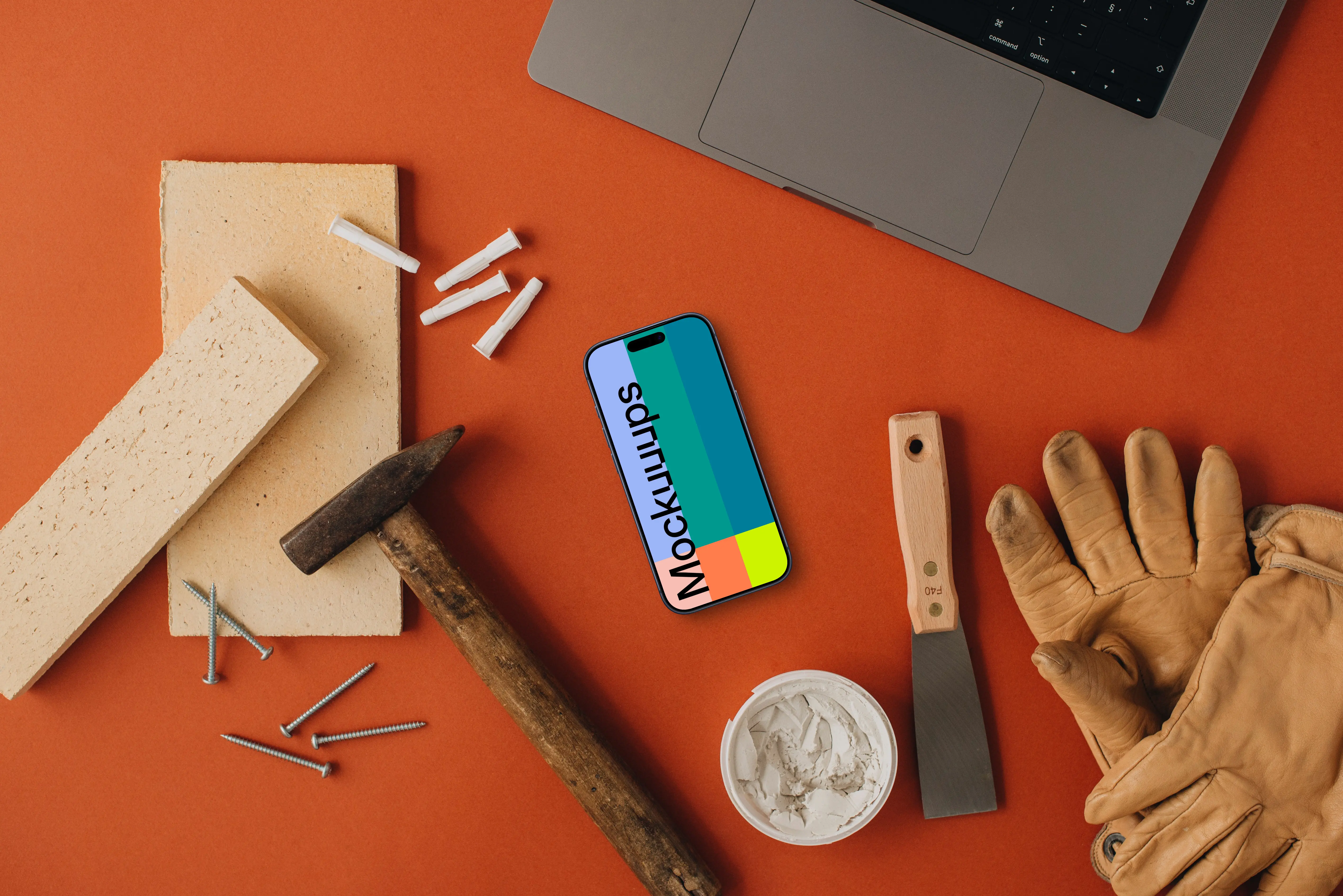 Phone mockup with workshop essential tools