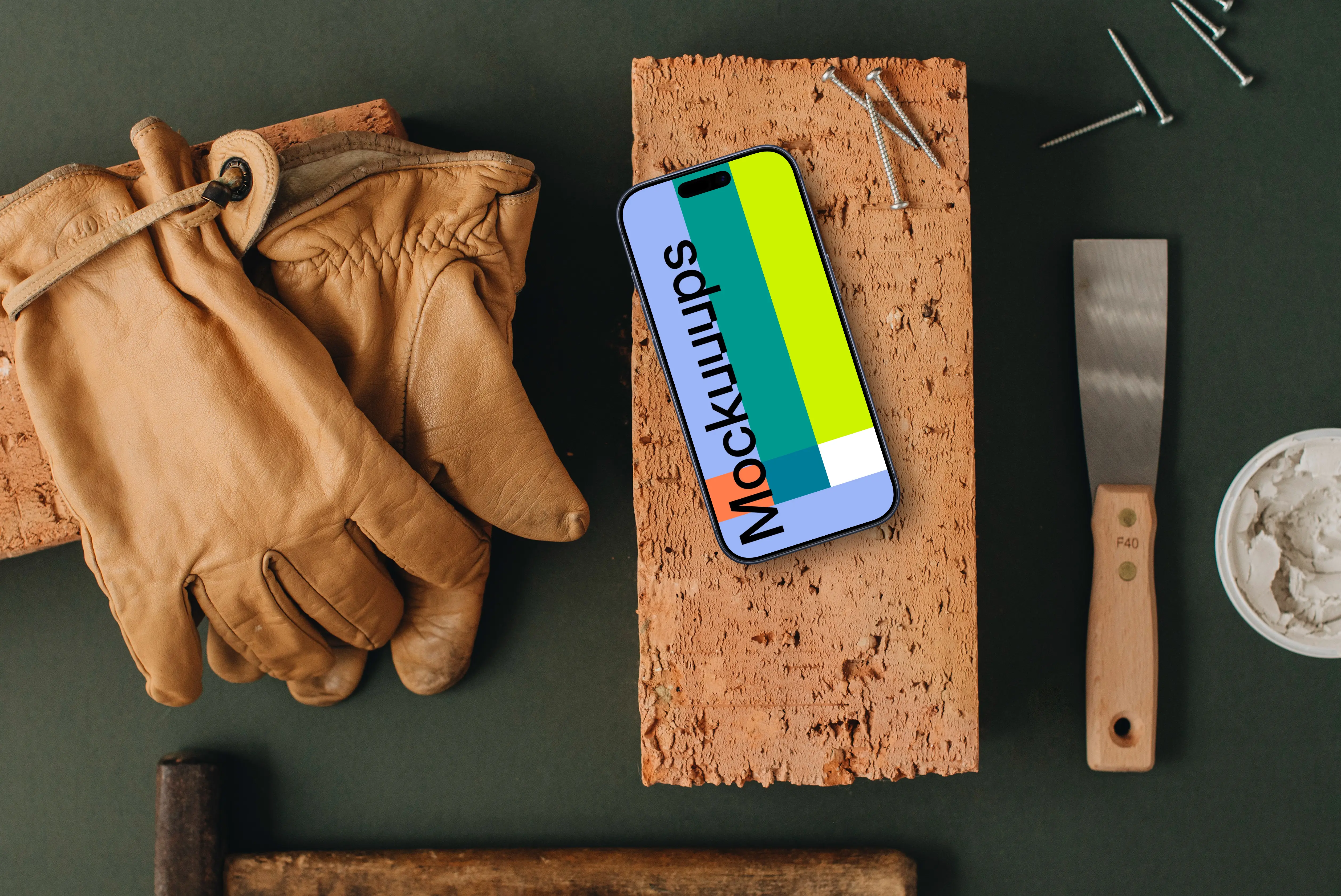 Phone mockup with workshop supplies