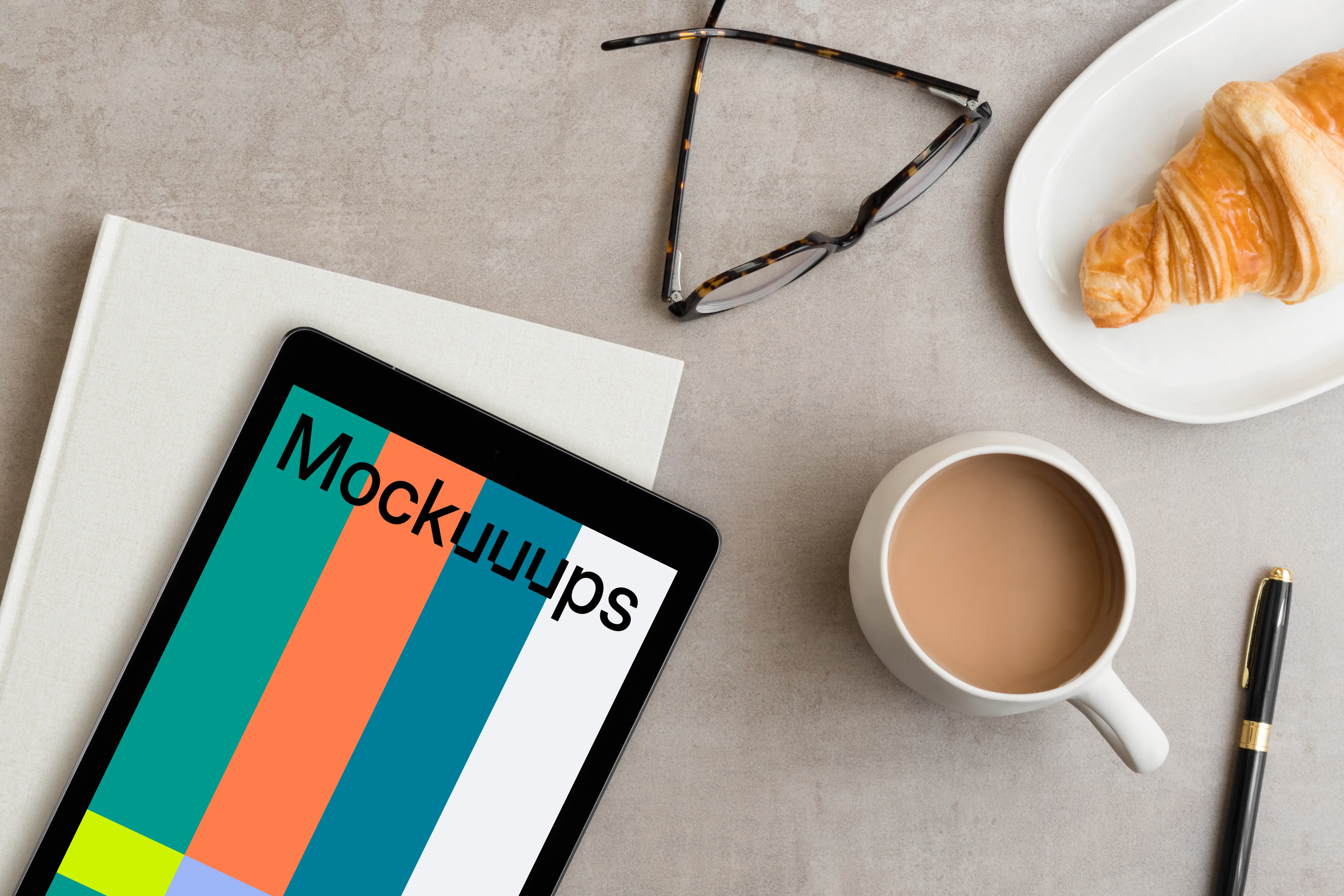 Rotated angle of iPad Pro mockup on the table