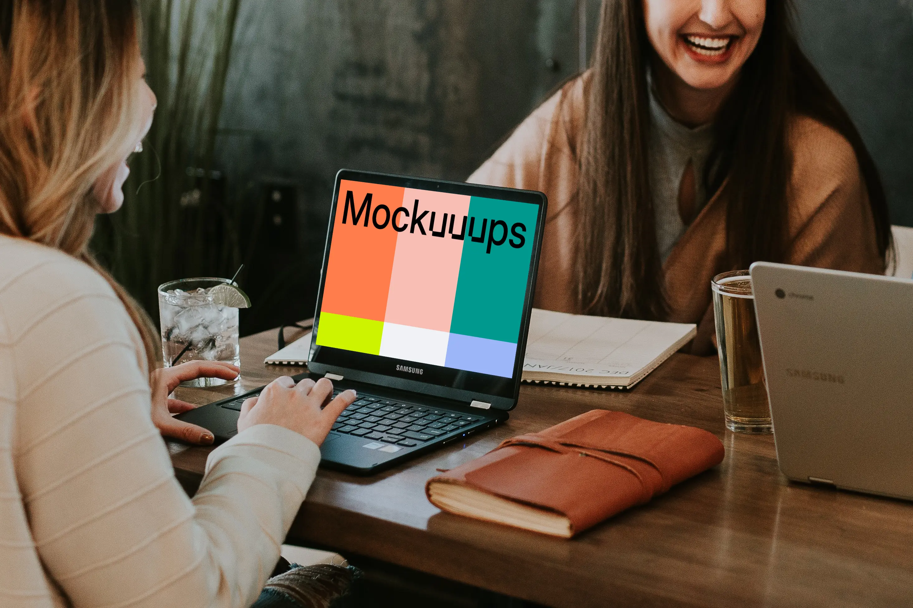 Samsung Chromebook mockup at coffee