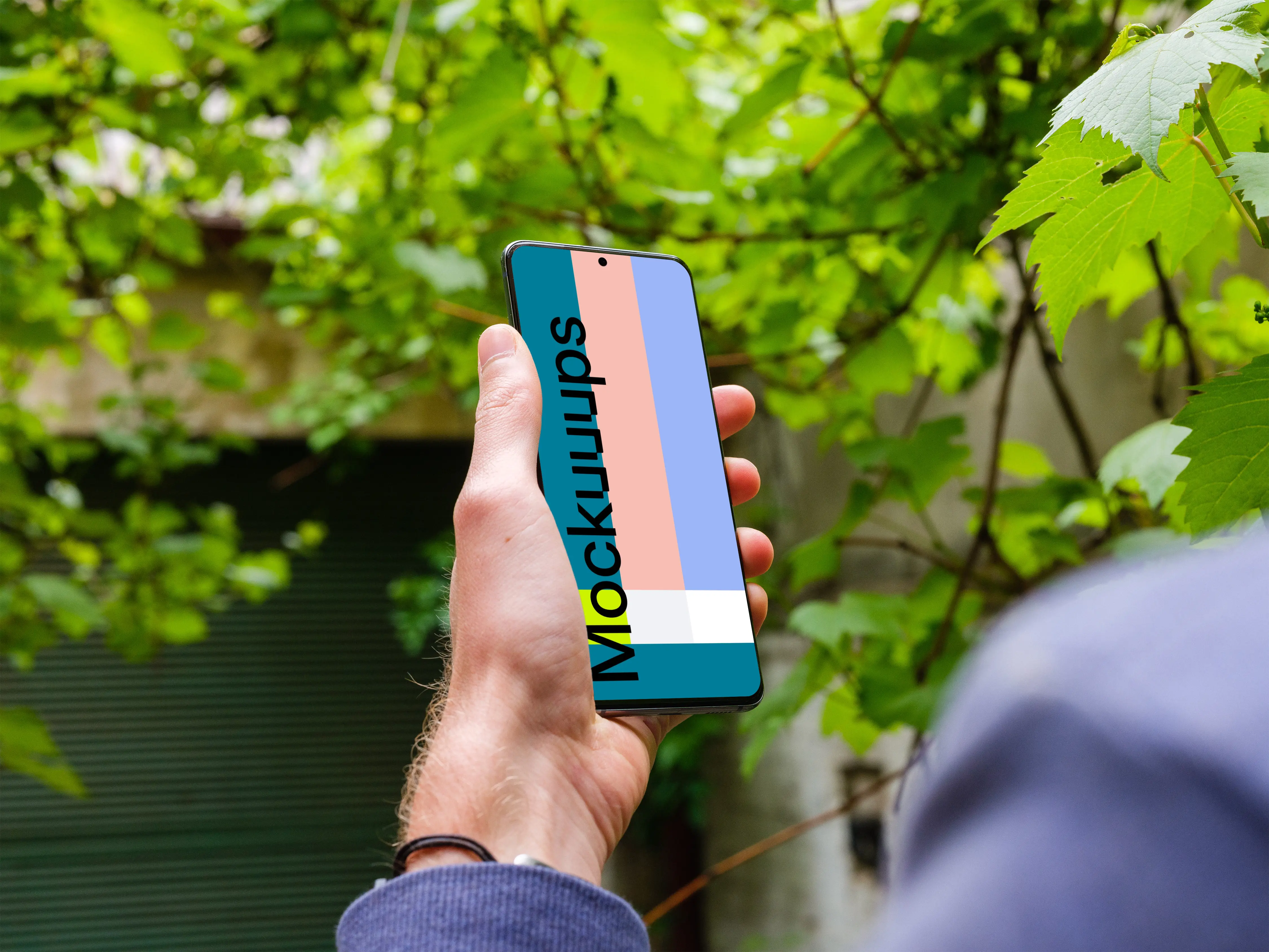 Samsung Galaxy S20 mockup in the garden