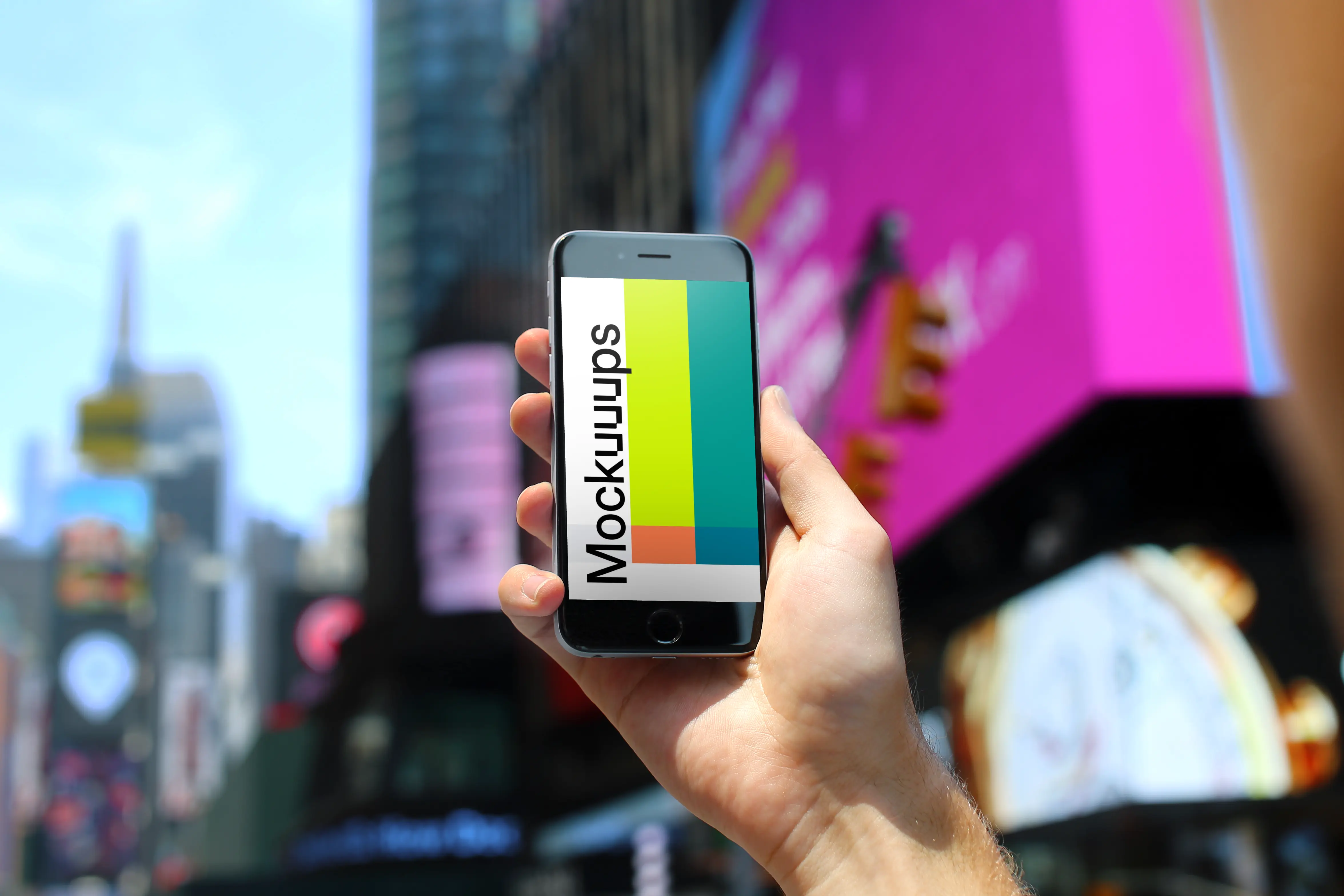 Shooting city landscape with iPhone 6s mockup