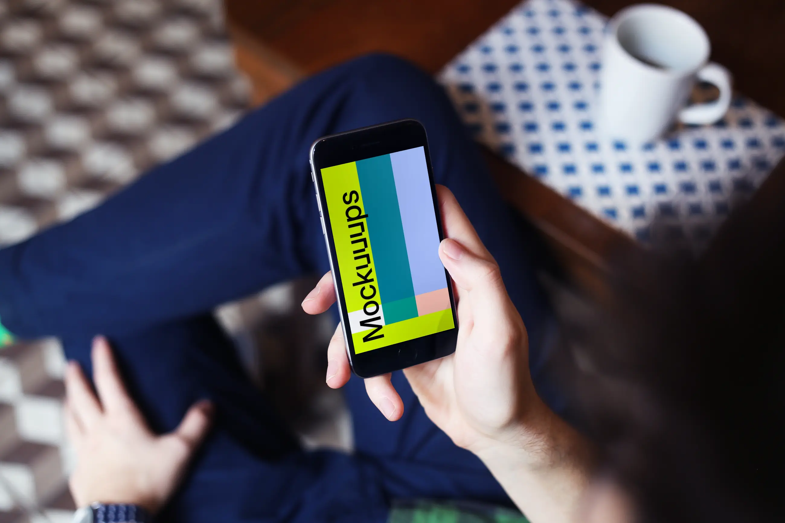 Sitting and reading article on iPhone 6 mockup