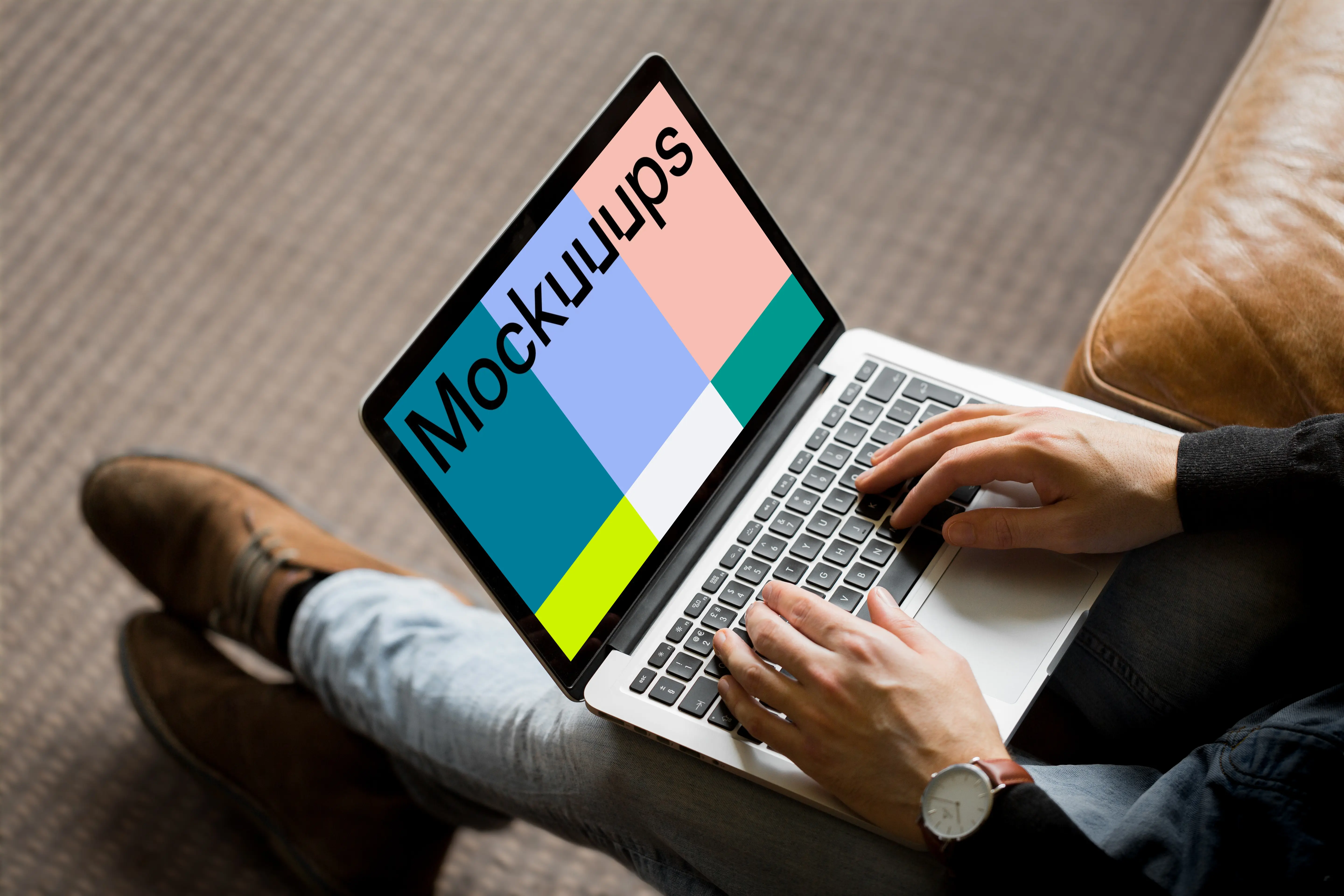 Sitting and typing on Macbook Pro mockup