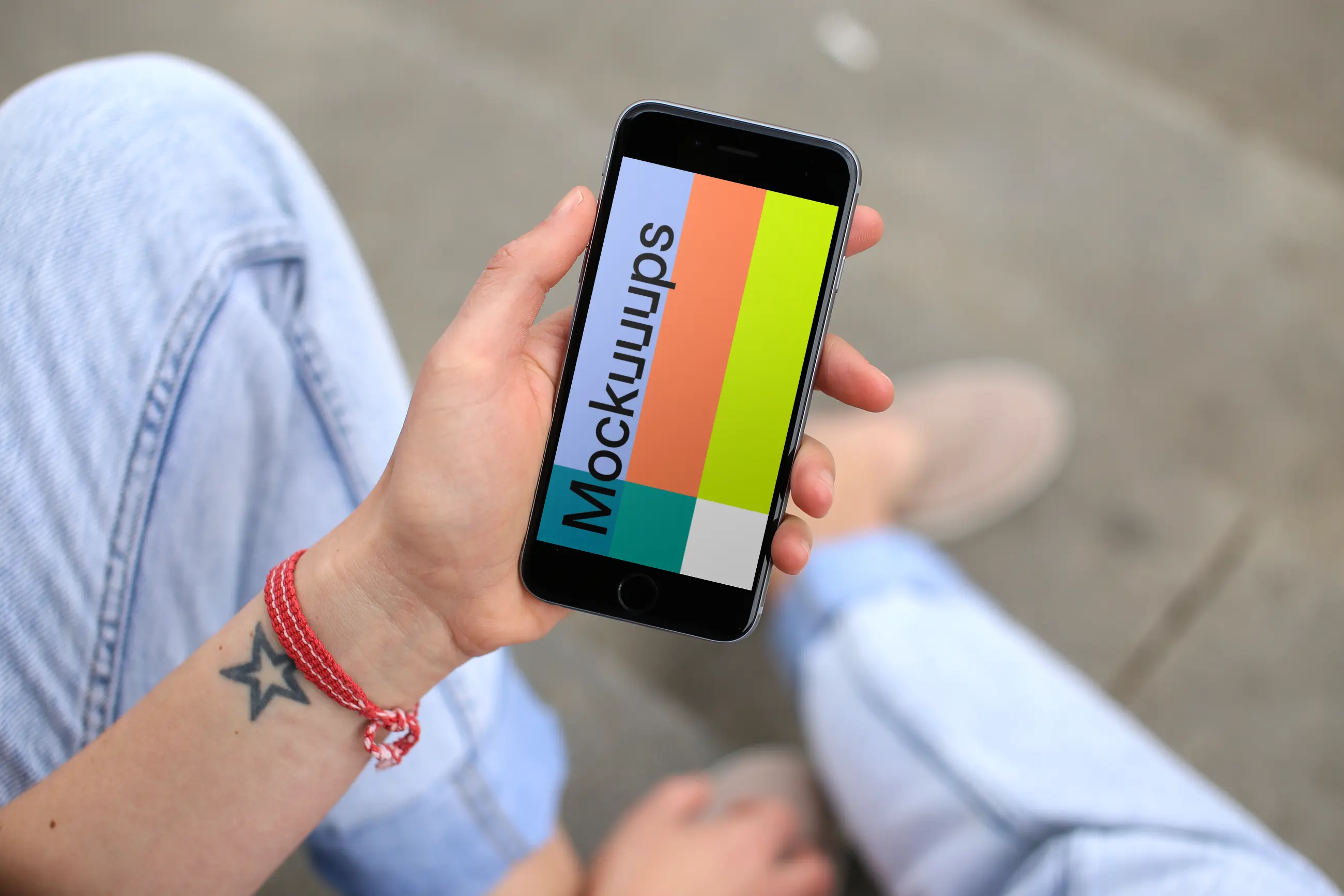 Sitting on stairs with iPhone 6 mockup