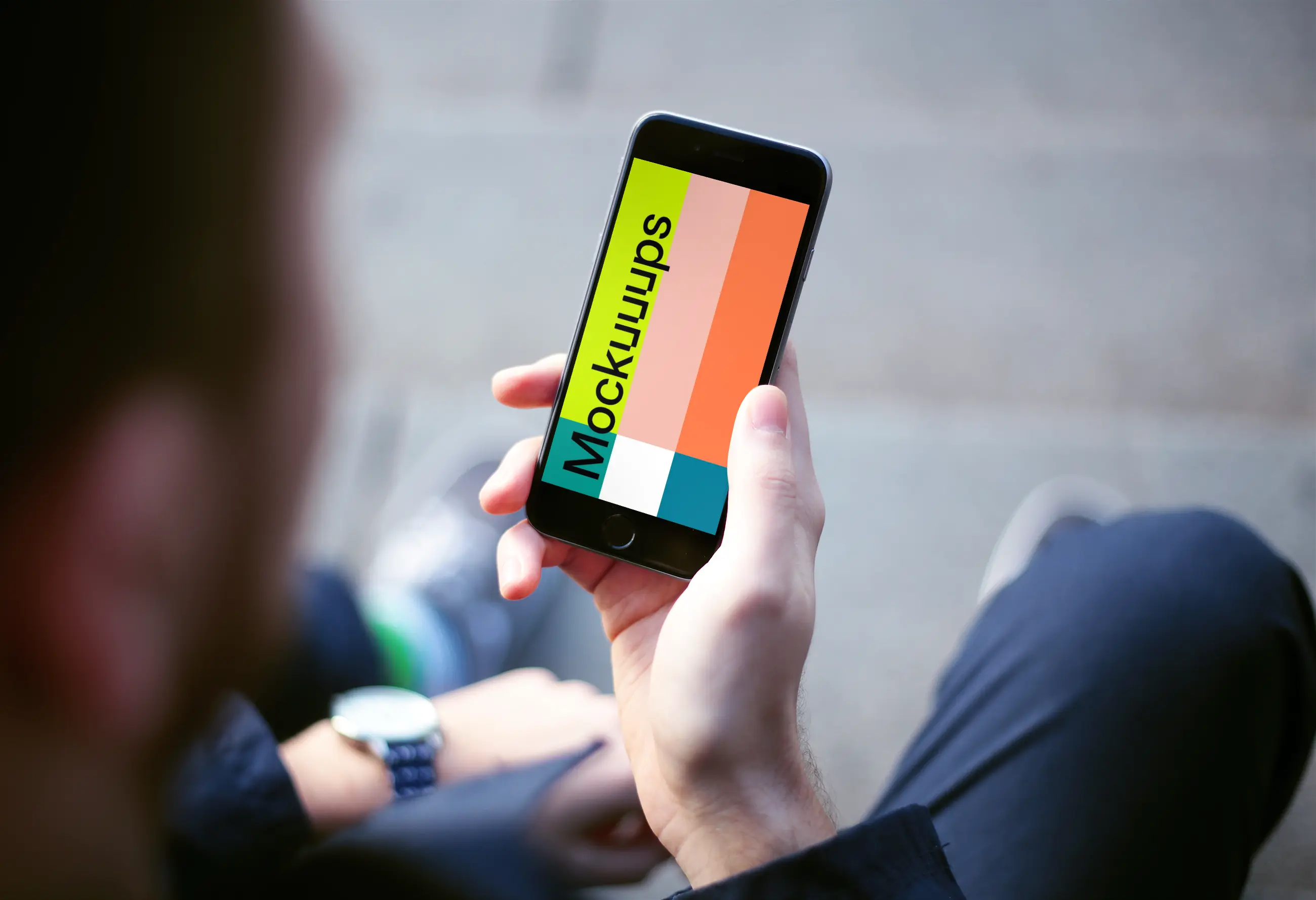 Sitting on the stairs with iPhone 6 mockup