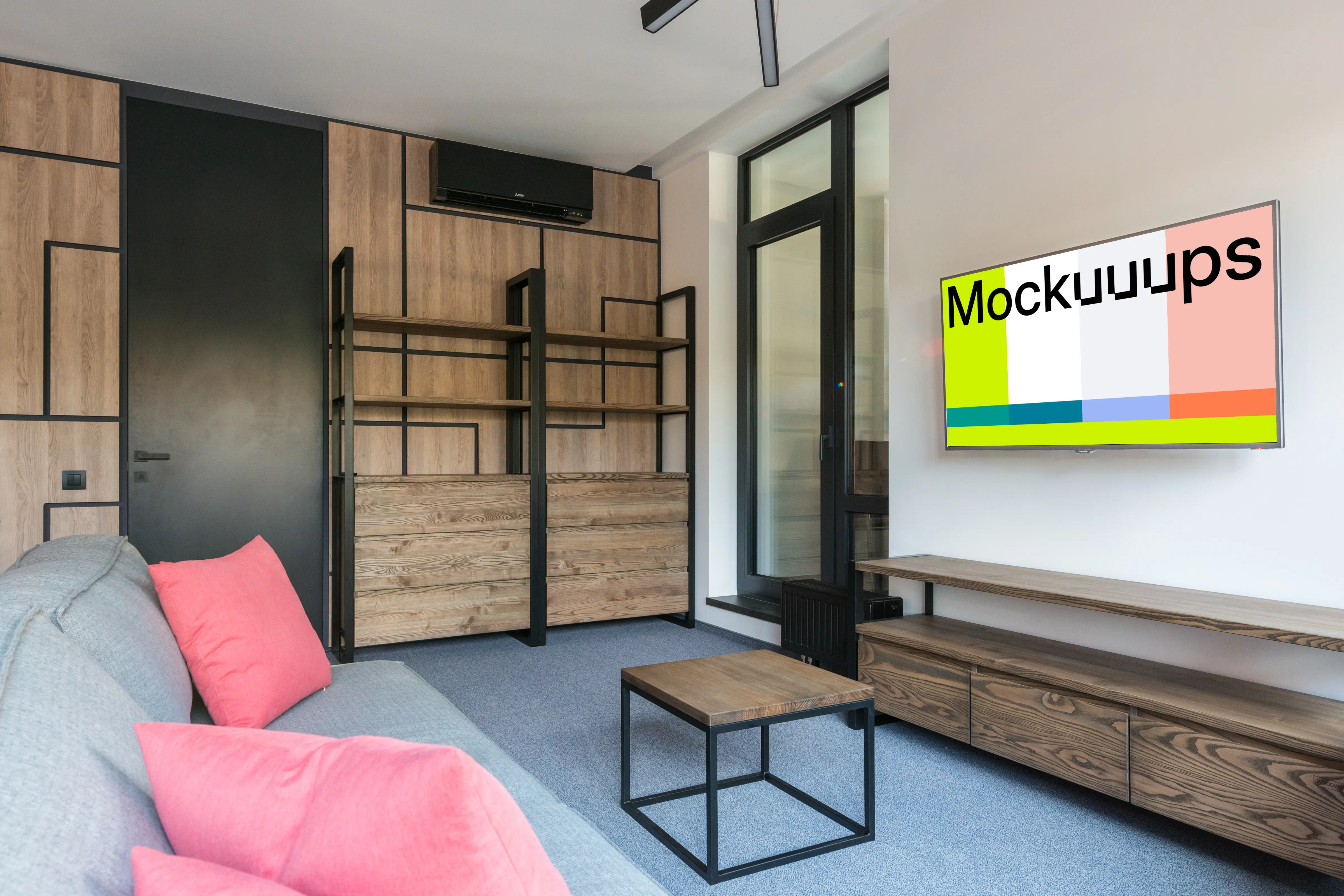 Smart television mockup in a modern living room