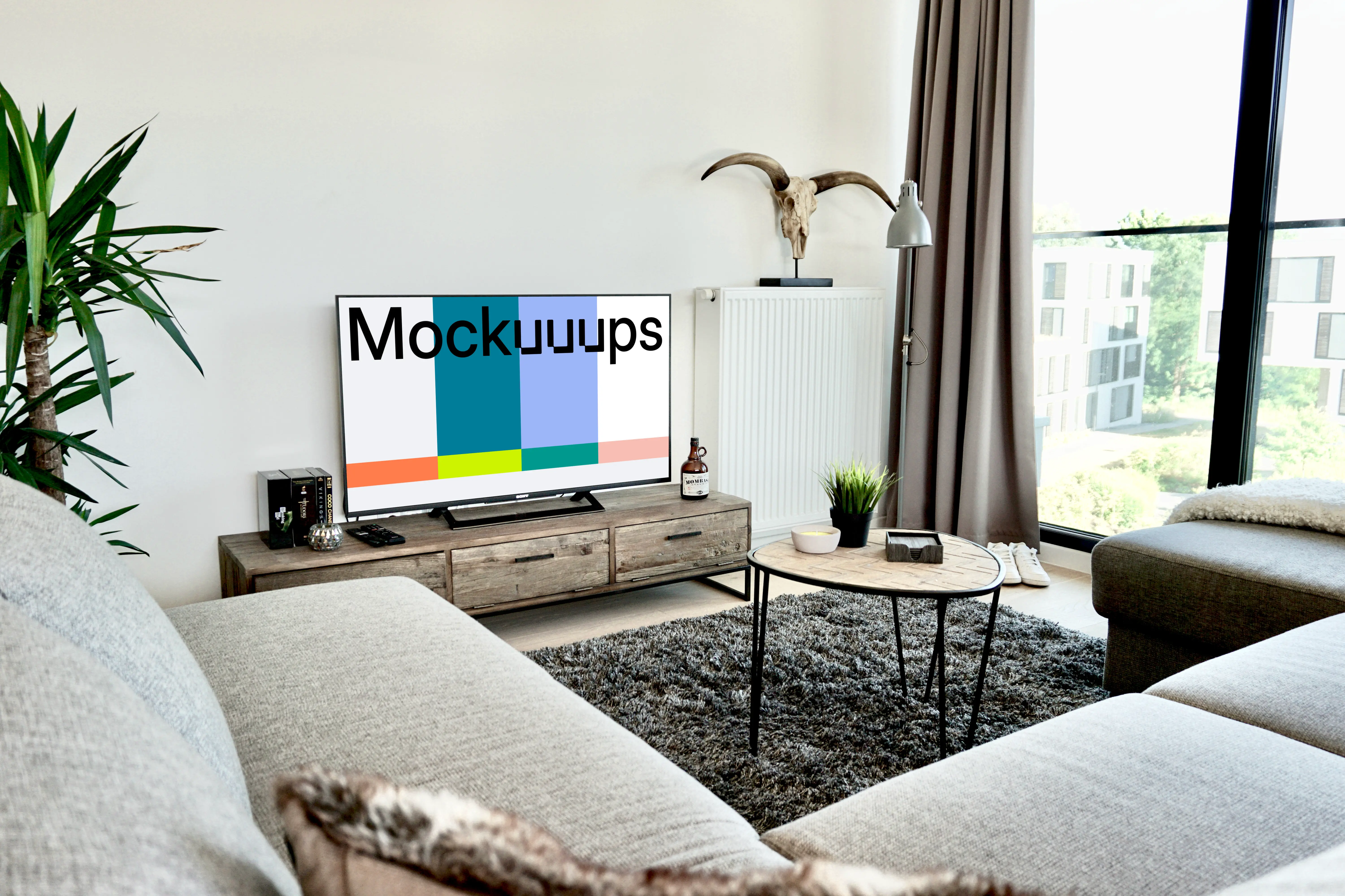 Smart television mockup in antique living room