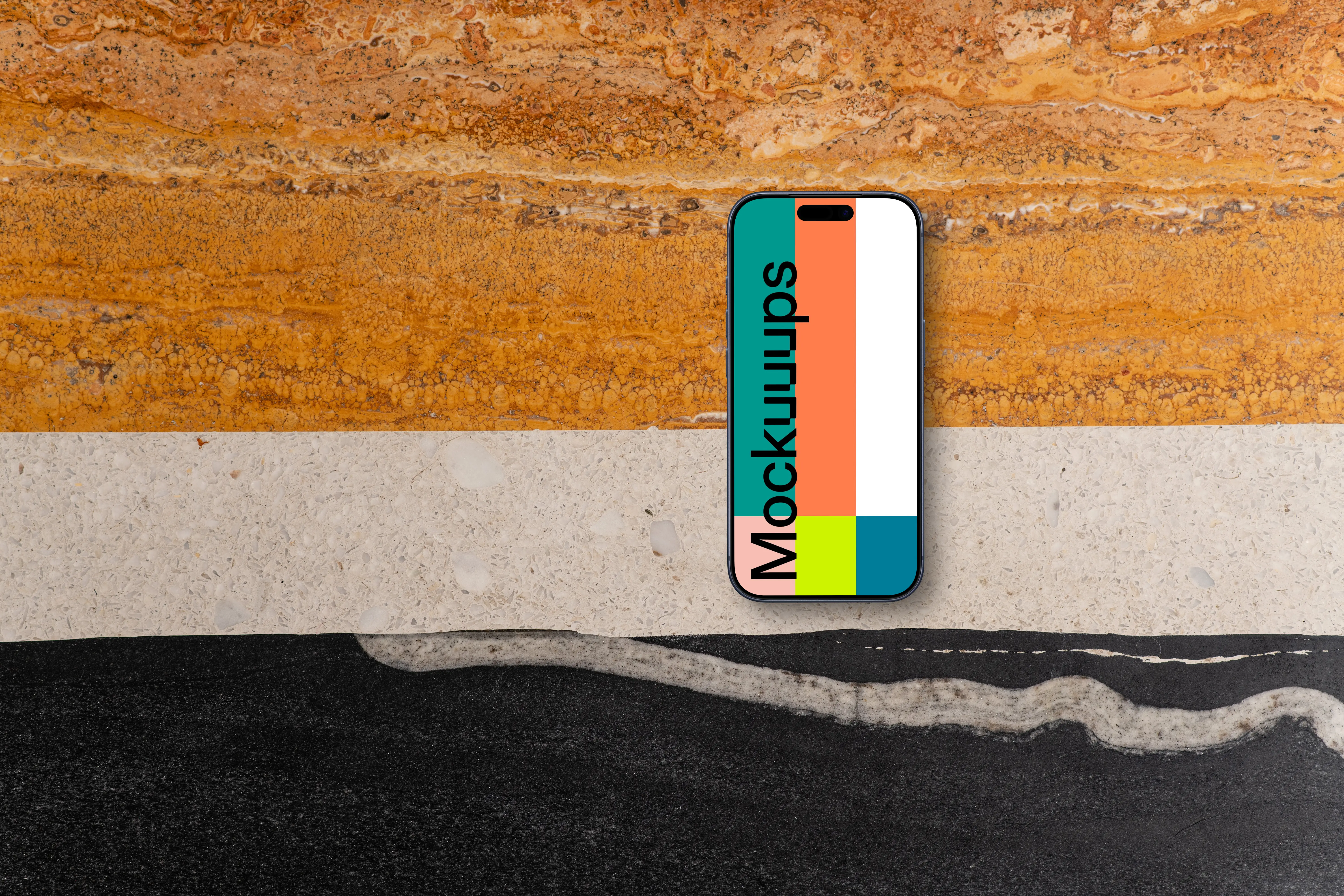 Smartphone mockup against textured wall and floor