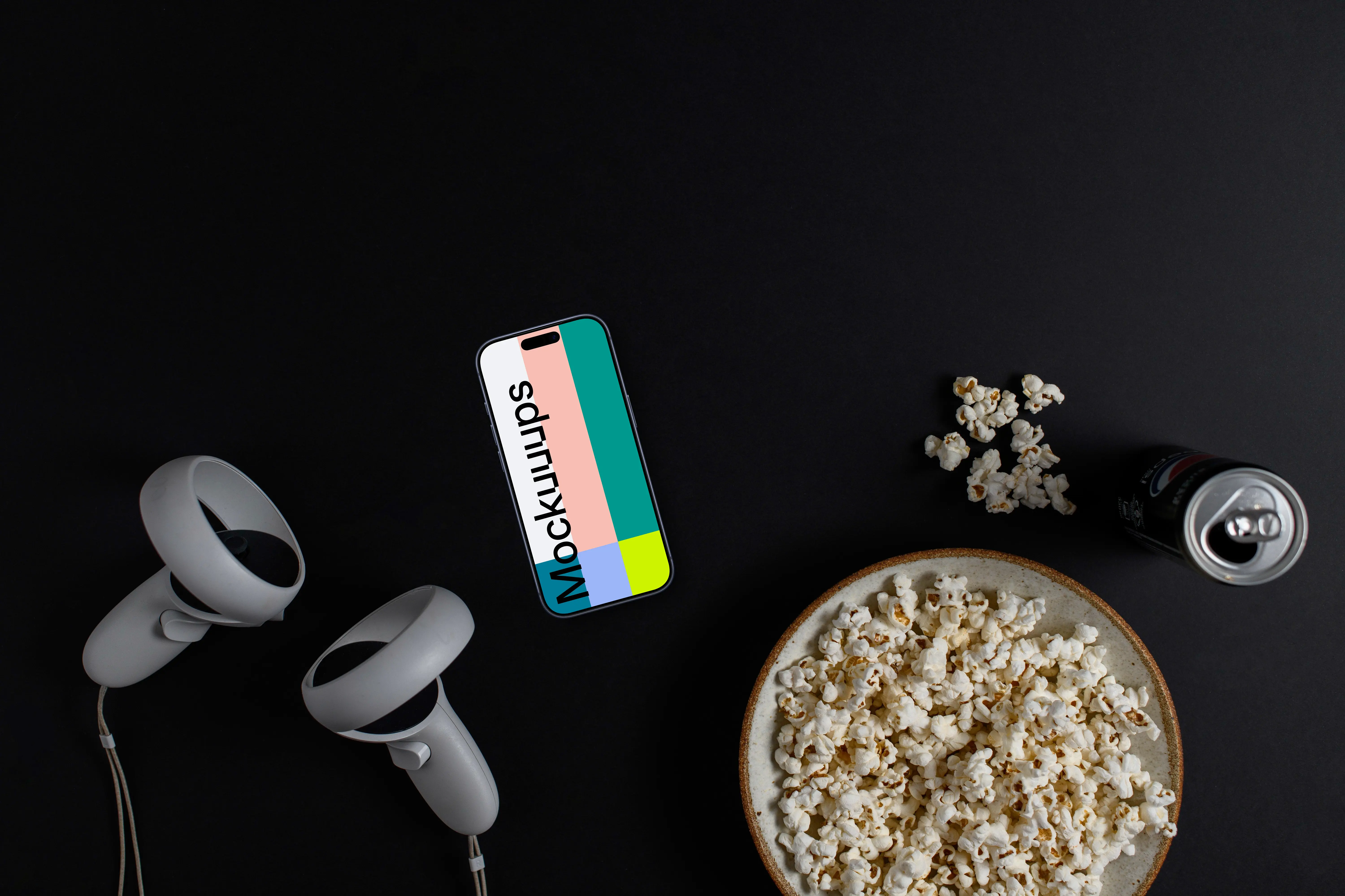 Smartphone mockup on a movie night setup