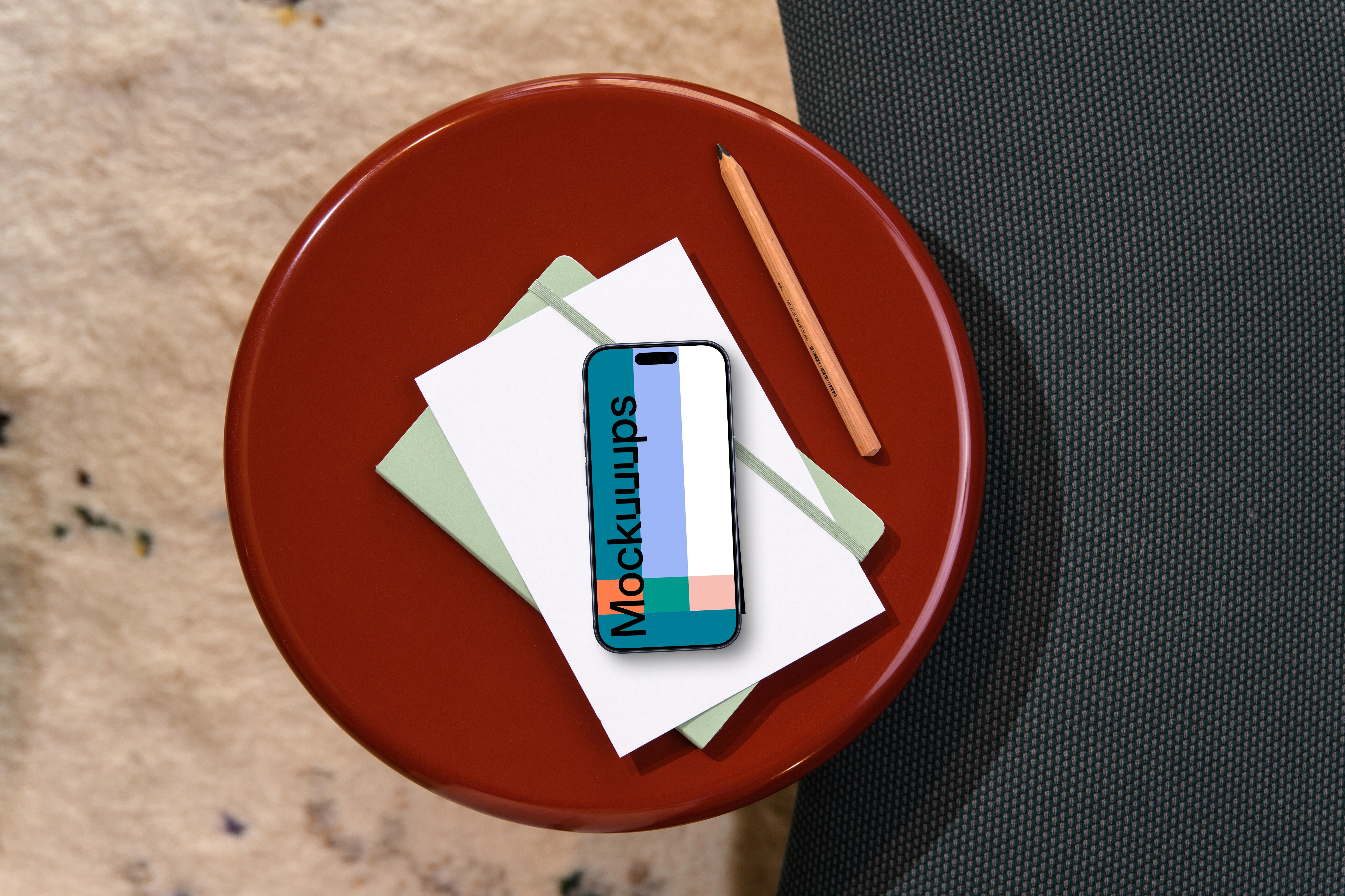 Smartphone mockup on stylish office chair