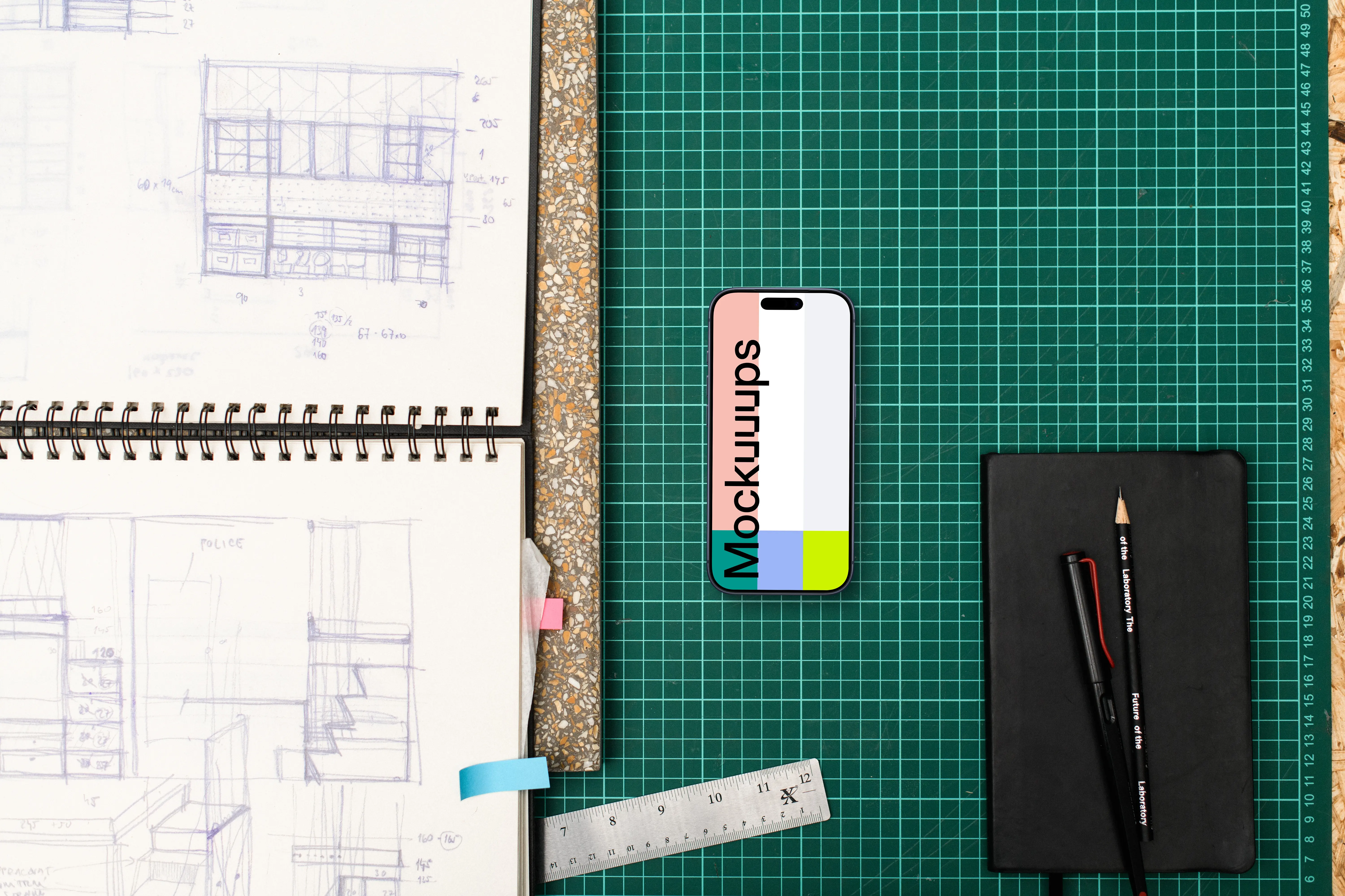 Smartphone mockup with architectural planning tools
