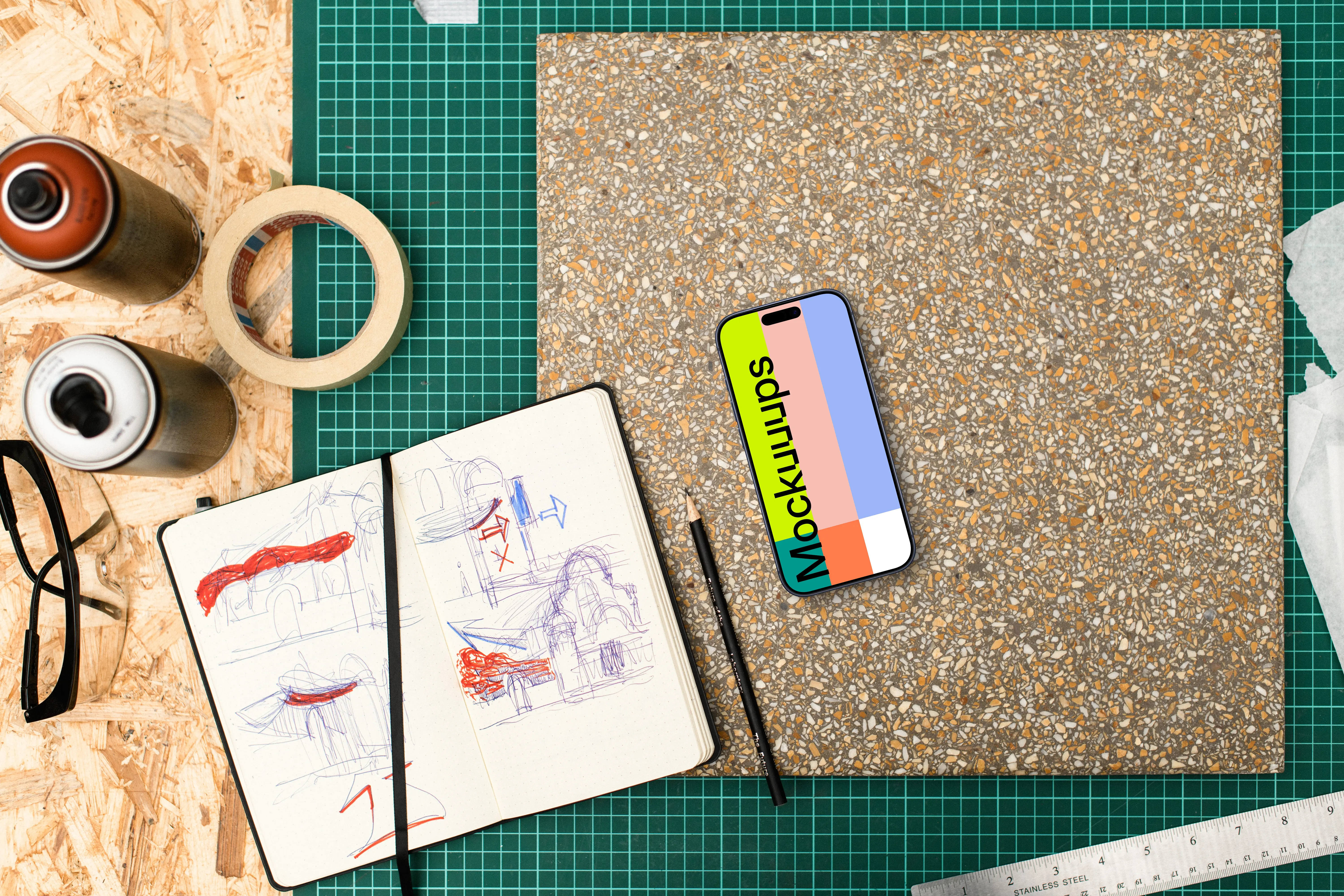 Smartphone mockup with architectural sketching tools