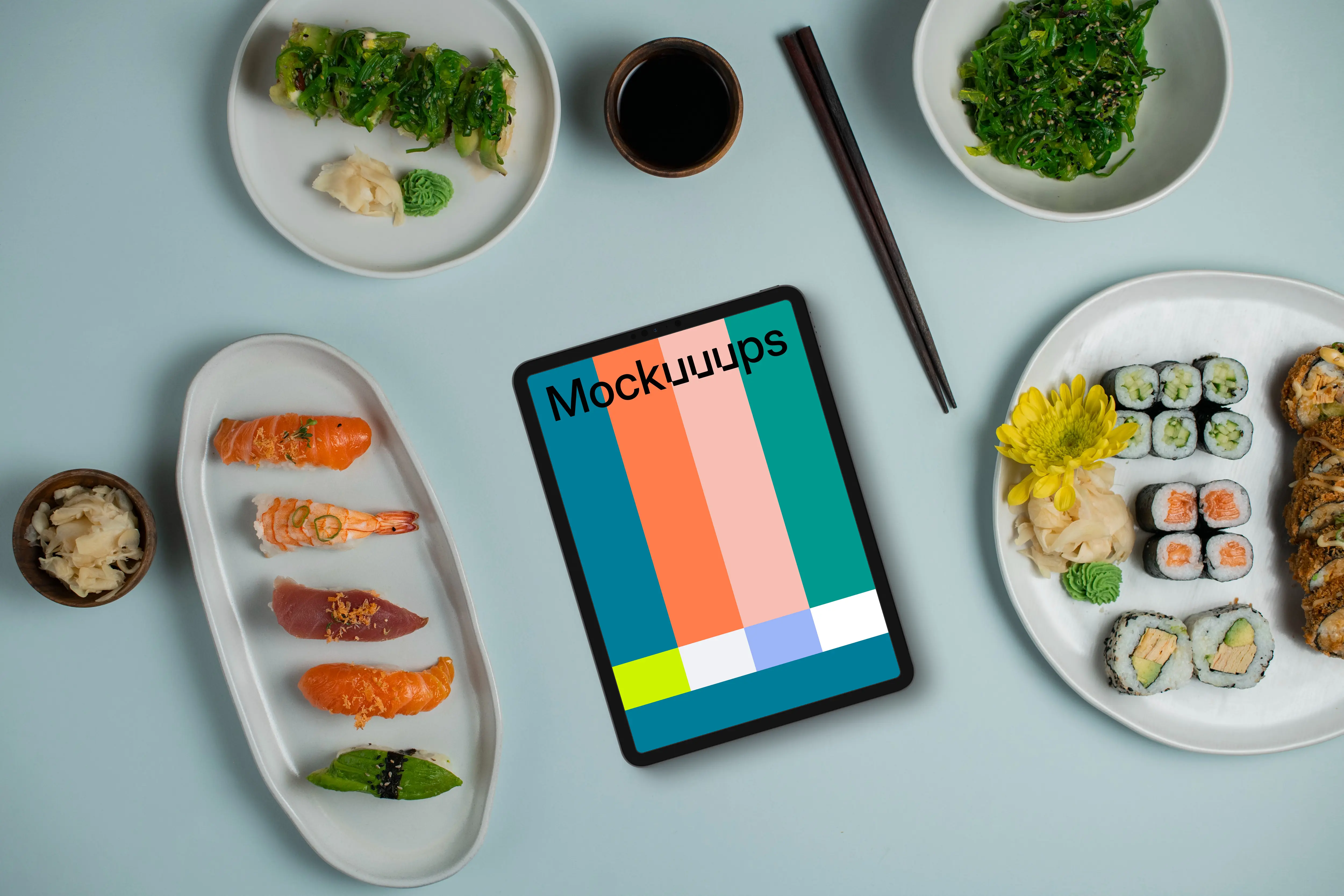 Sushi around tablet mockup