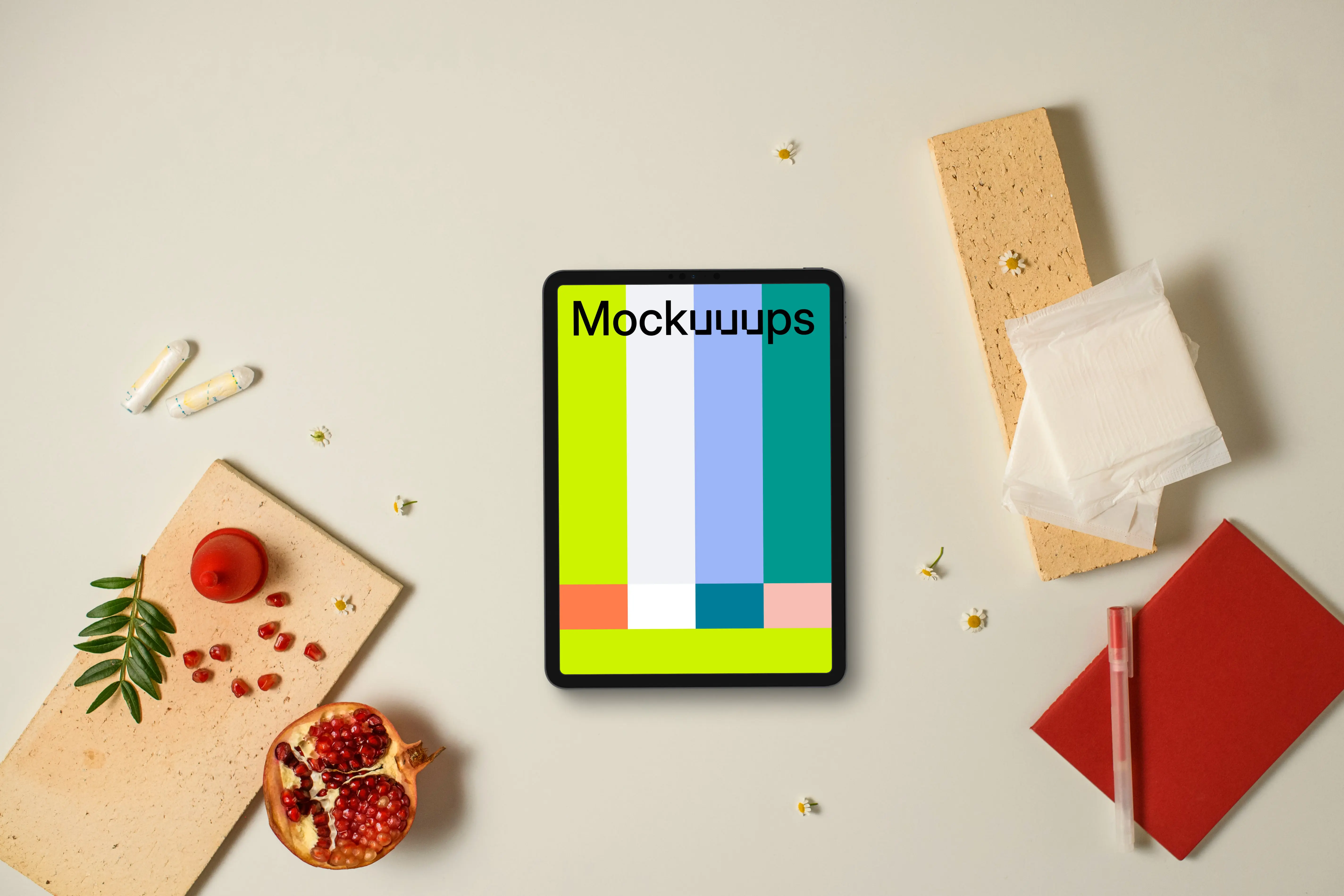 Tablet mockup and intimate care products