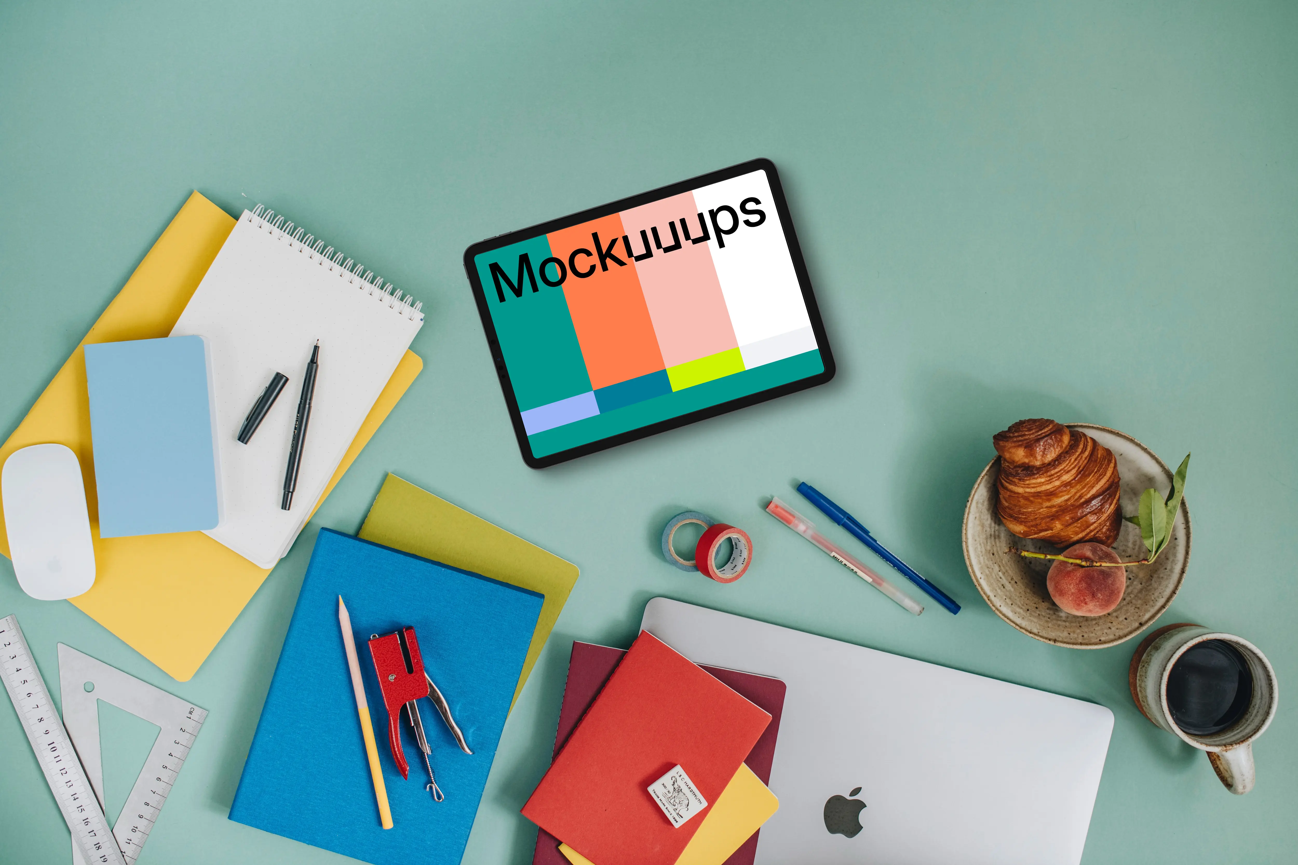 Tablet mockup lying on the student desk