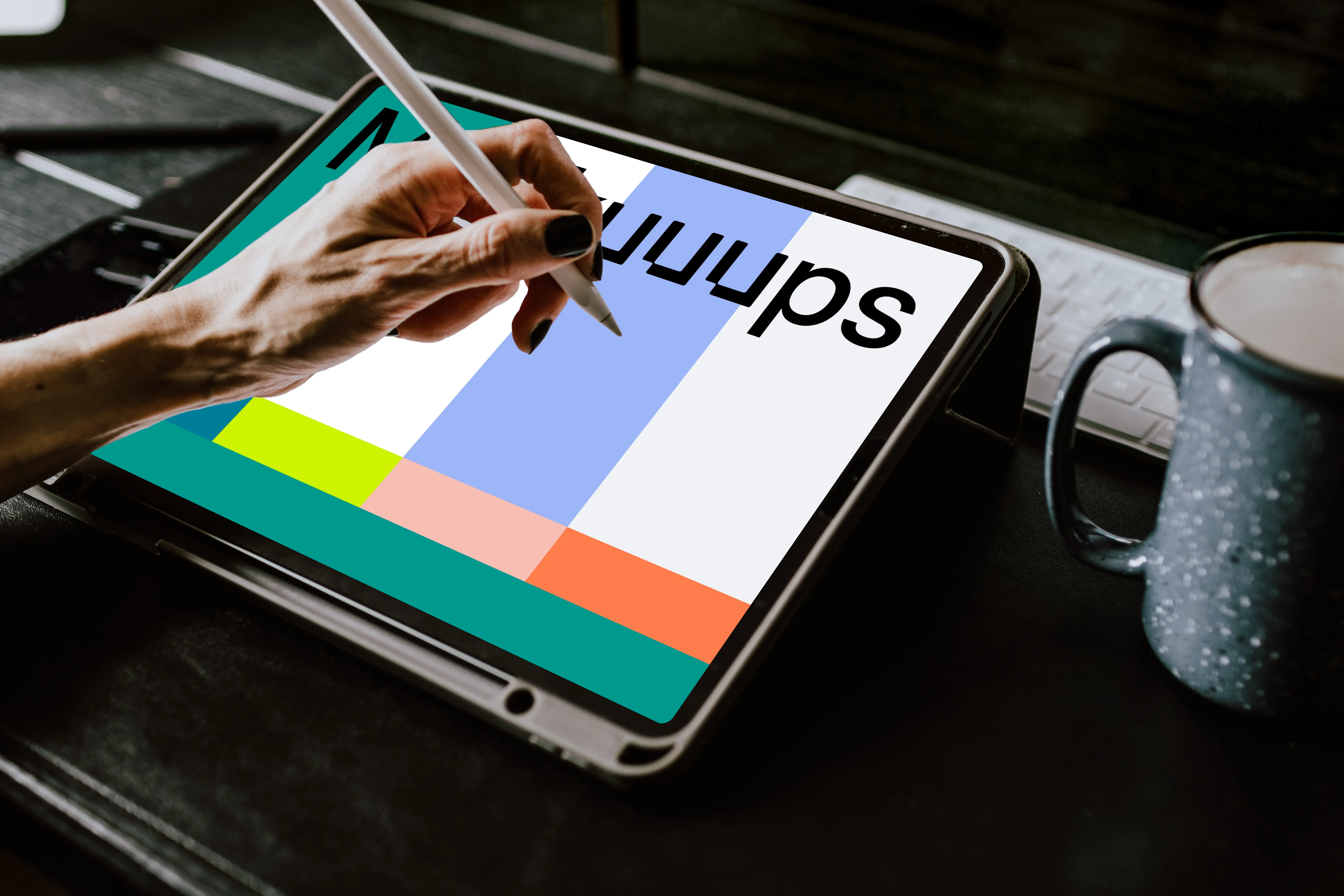 Tablet mockup on a work desk