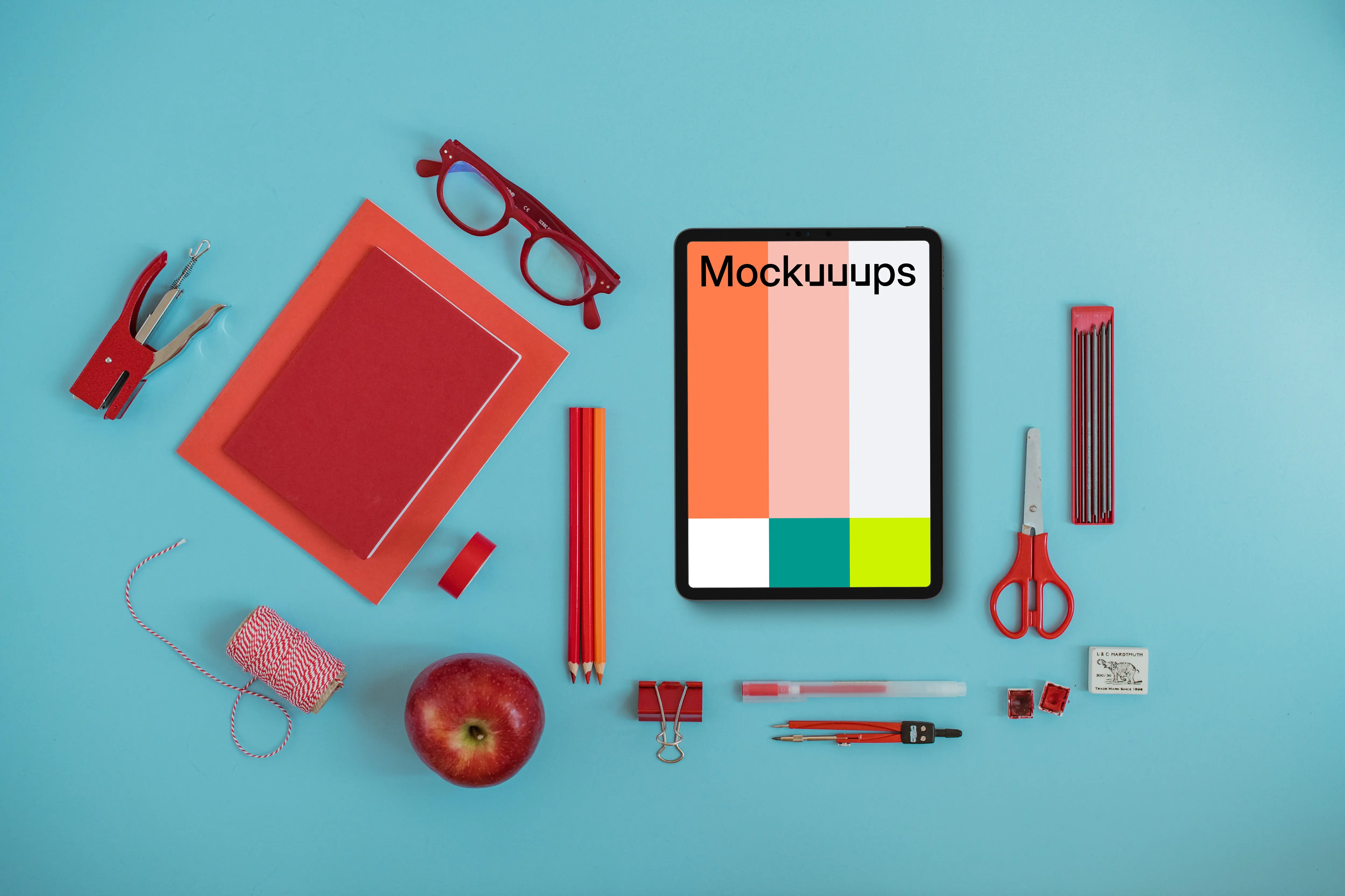 Tablet mockup on the blue background