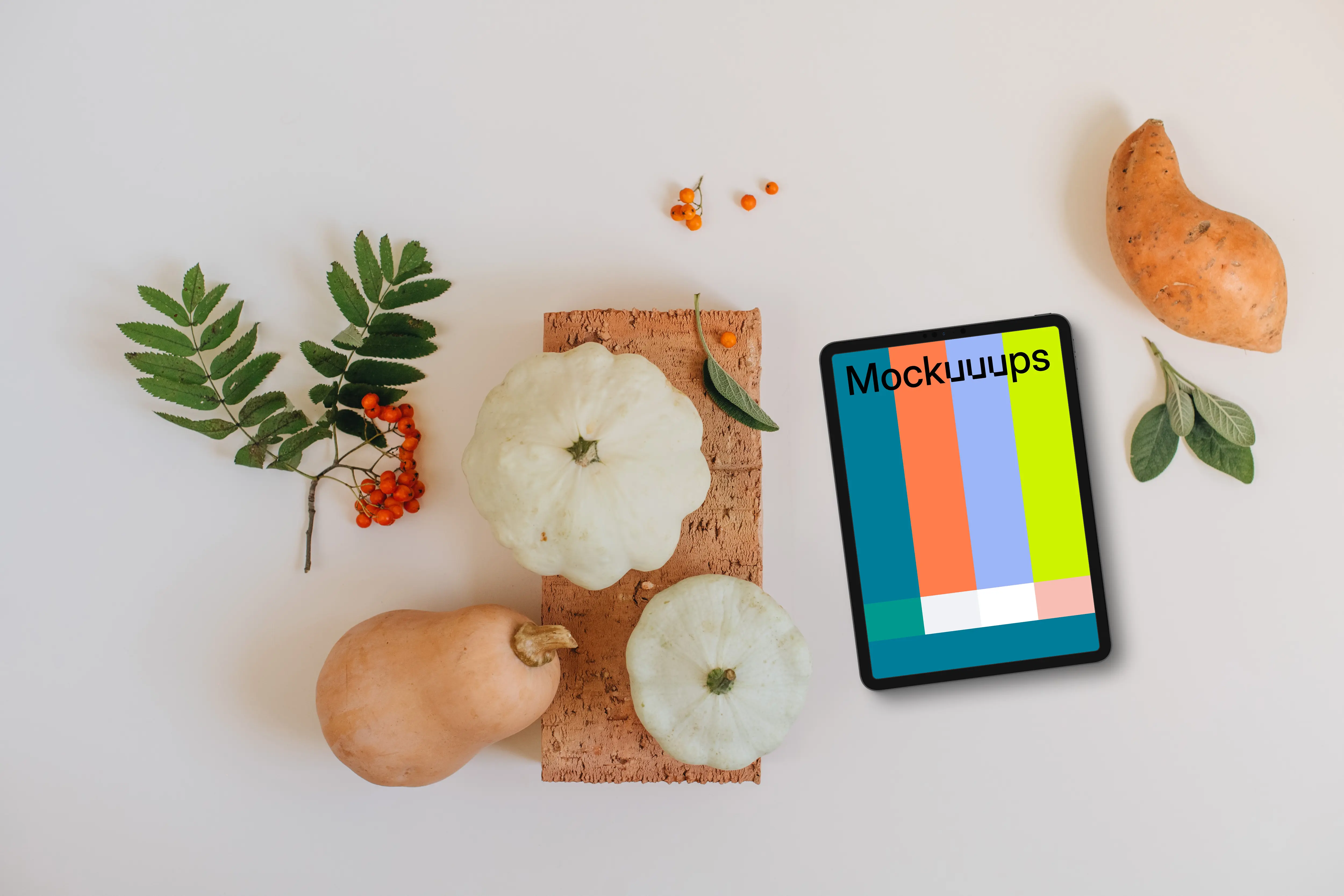 Tablet mockup on the white table