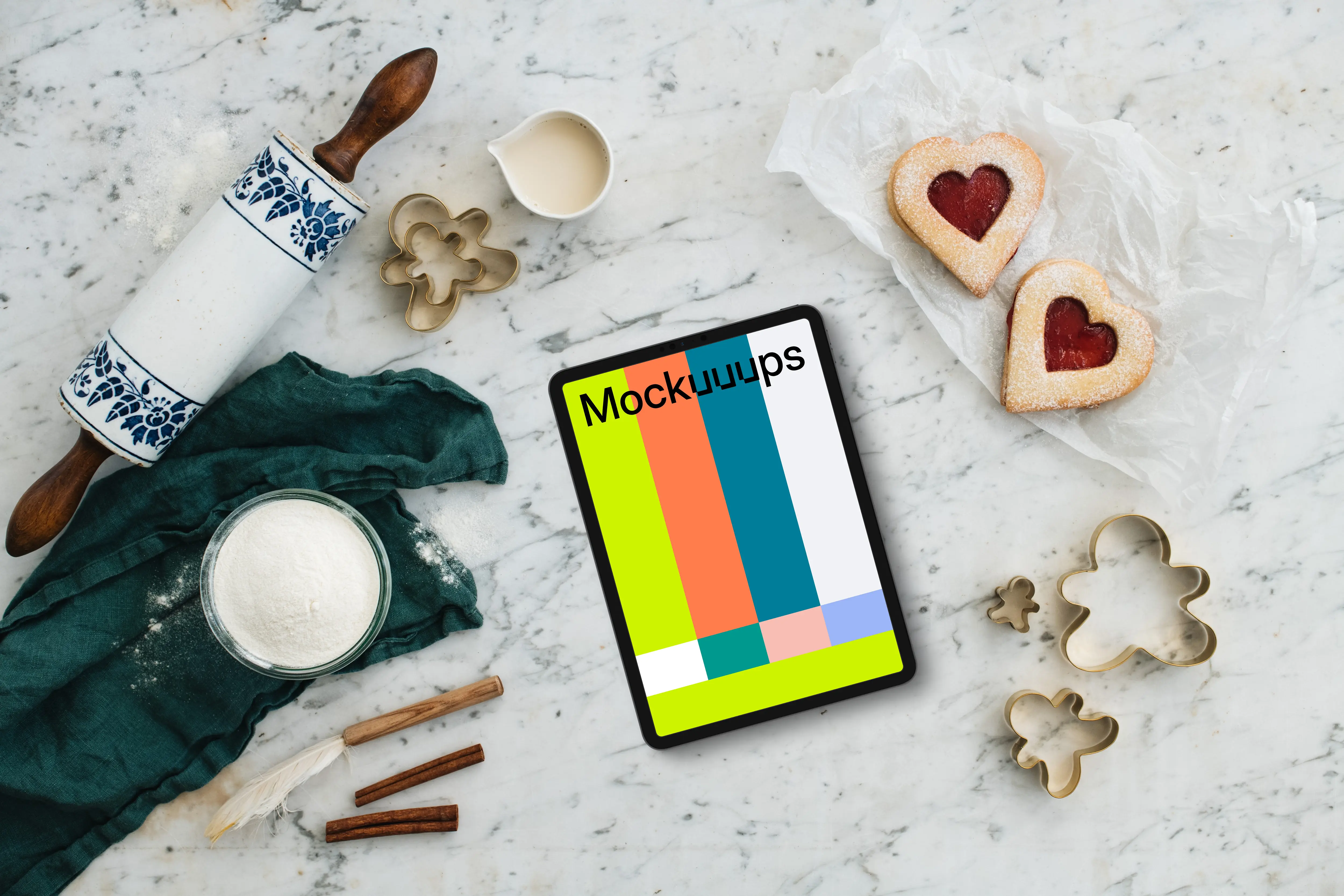 Tablet mockup with christmas pastry