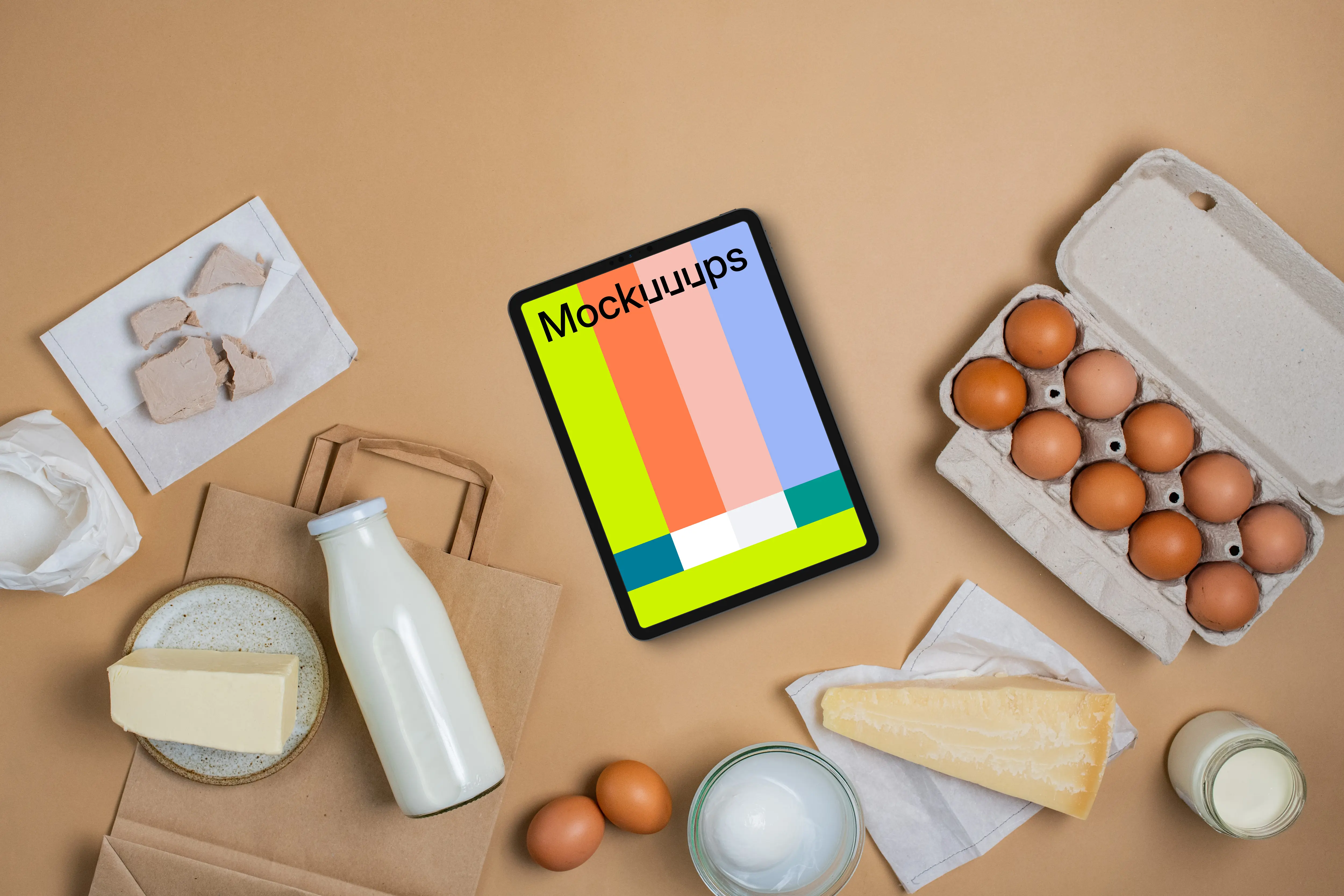 Tablet mockup with groceries
