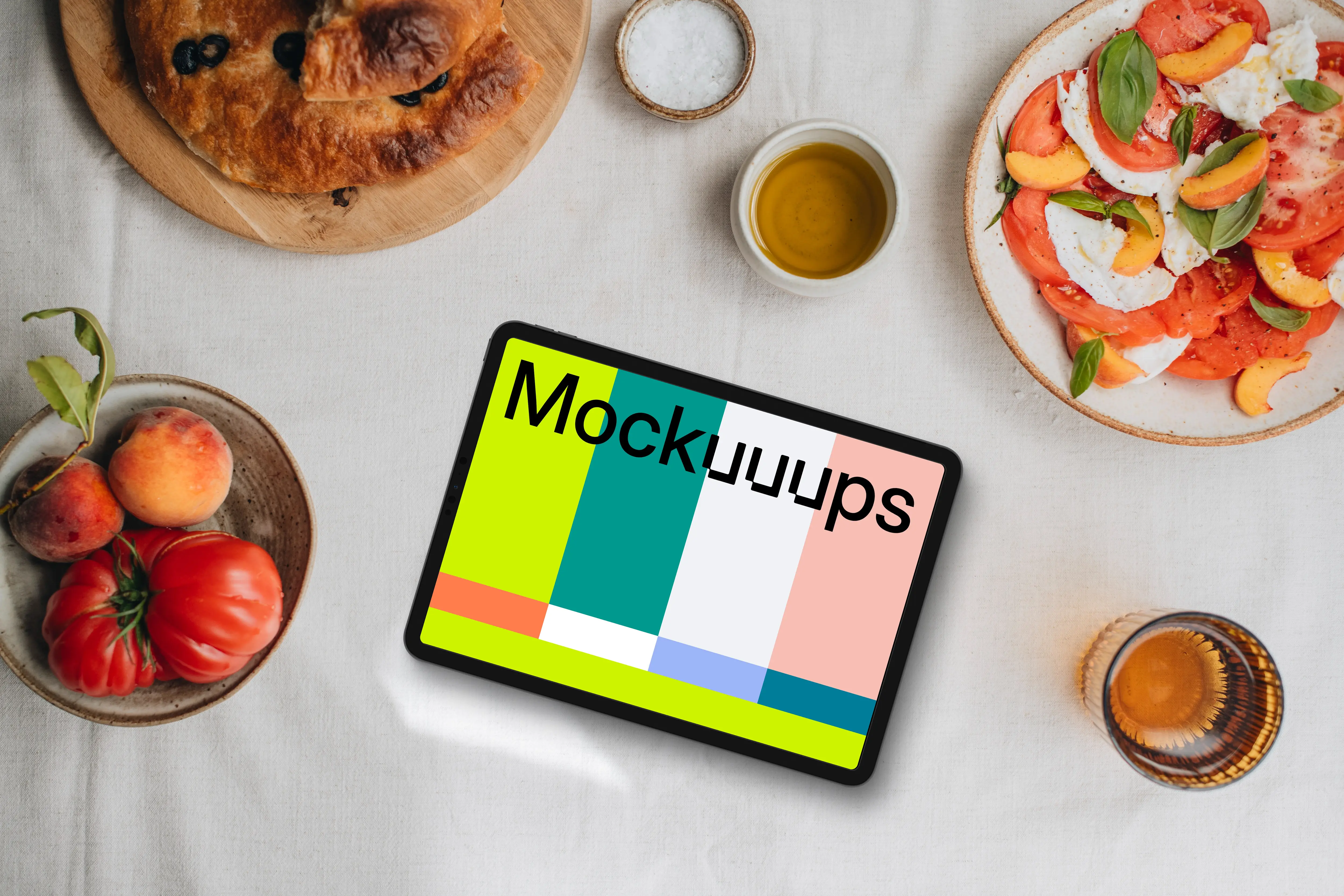 Tablet mockup with Italian food