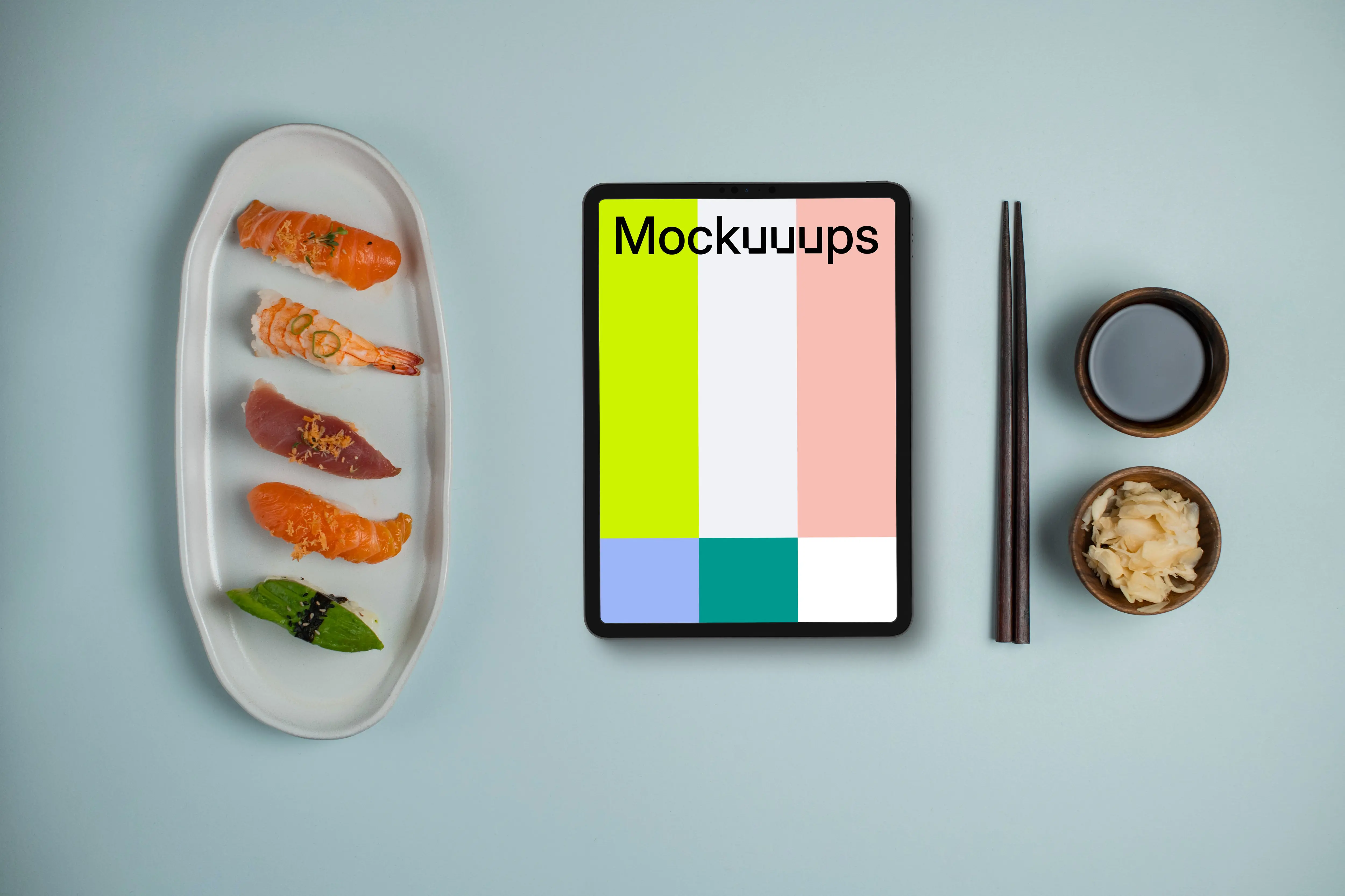 Tablet mockup with Nigiri sushi